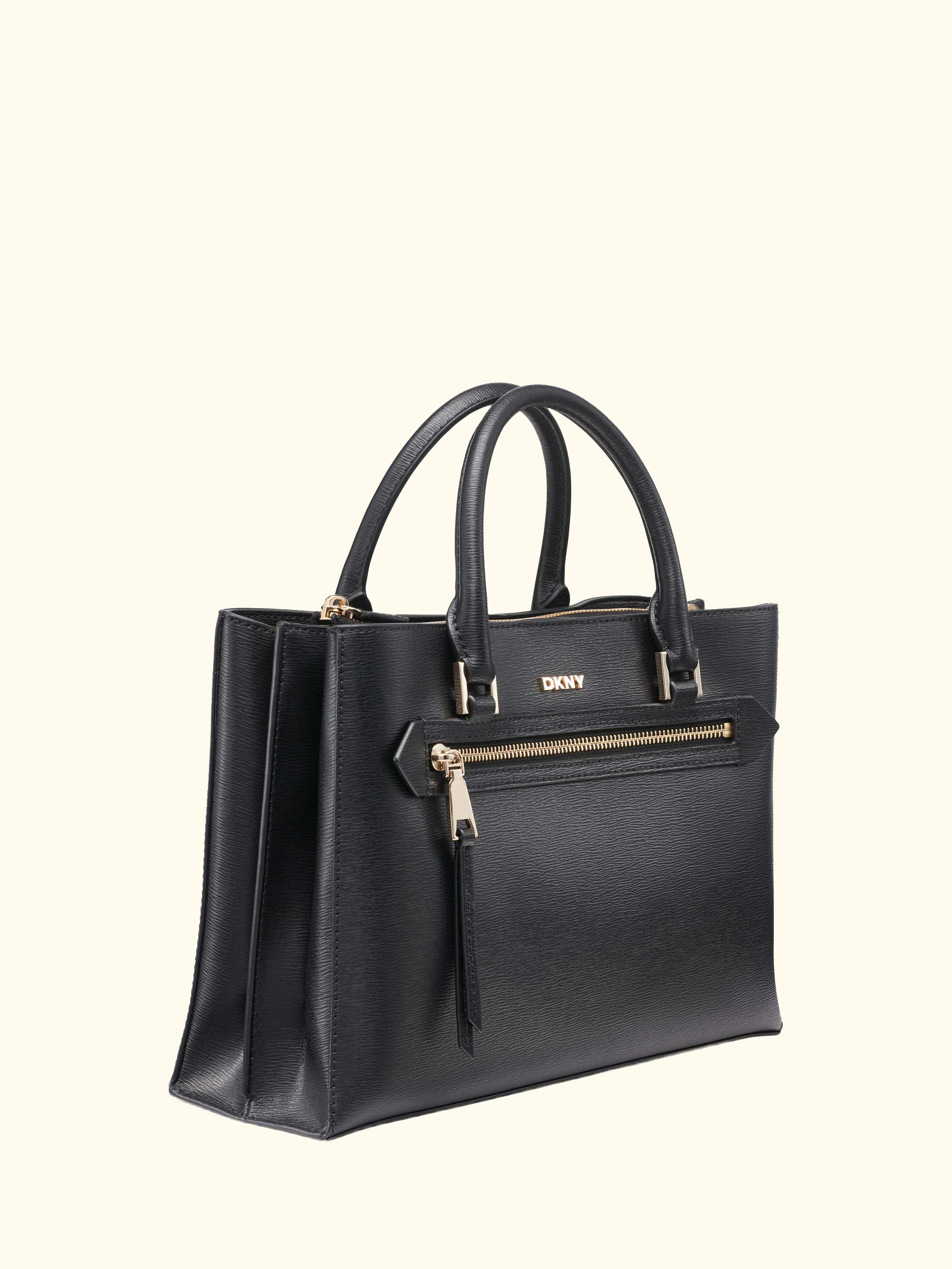 Bryant Small Leather Satchel Crossbody Handbag, Black/Gold