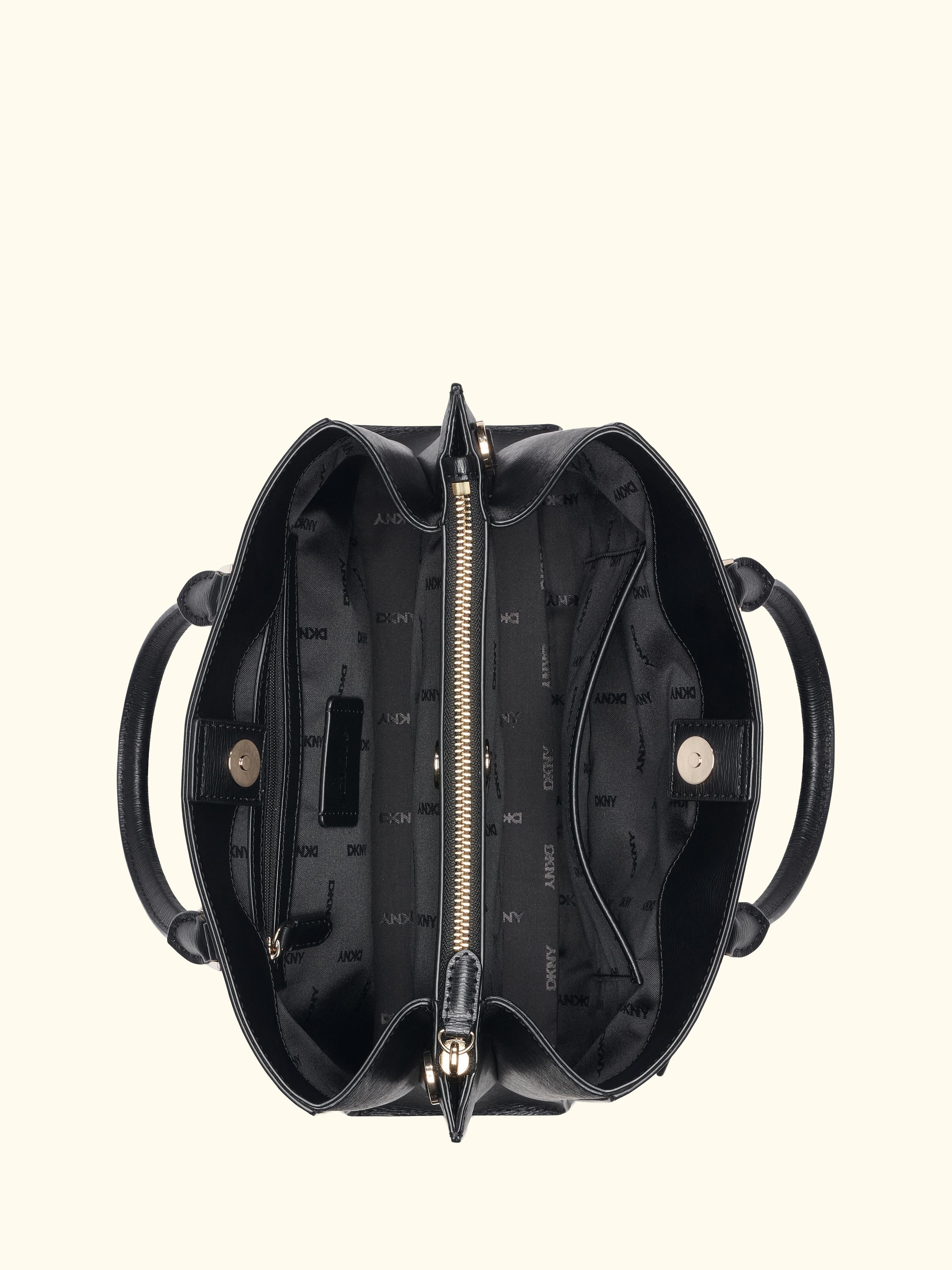 Bryant Small Leather Satchel Crossbody Handbag, Black/Gold