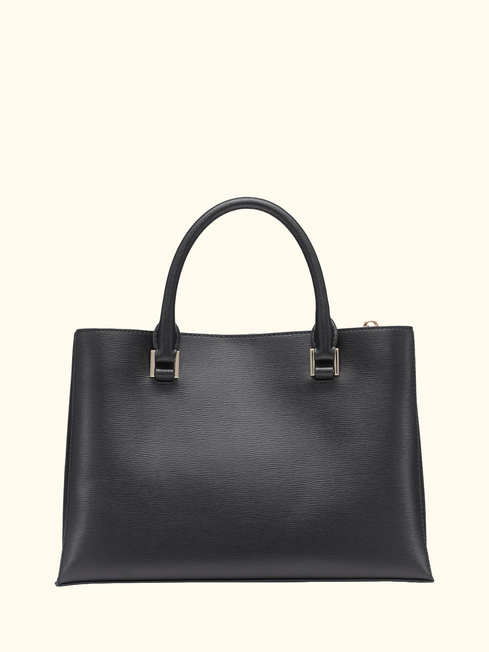 Bryant Small Leather Satchel Crossbody Handbag, Black/Gold