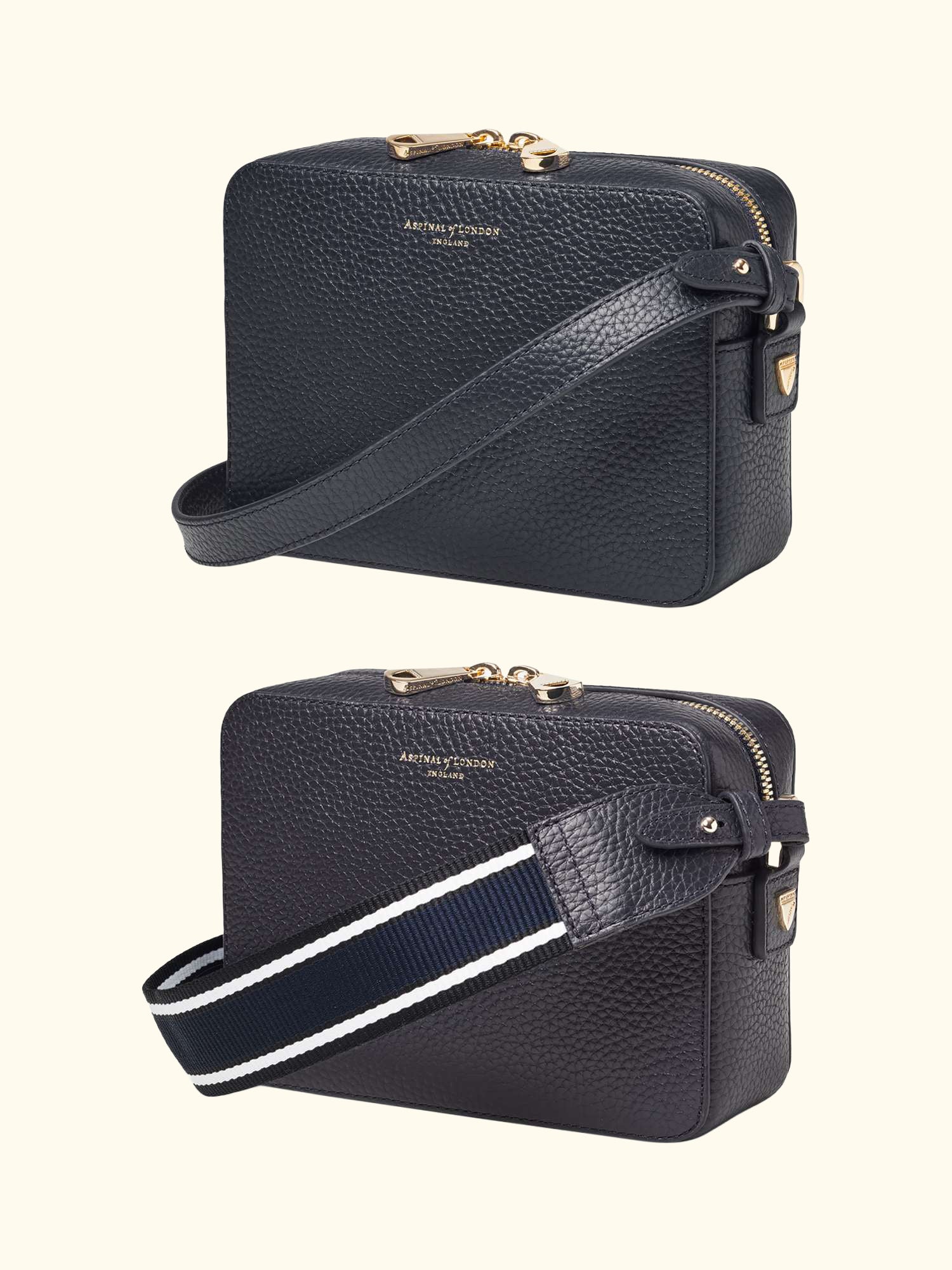 Leather Crossbody Camera Bag, Navy