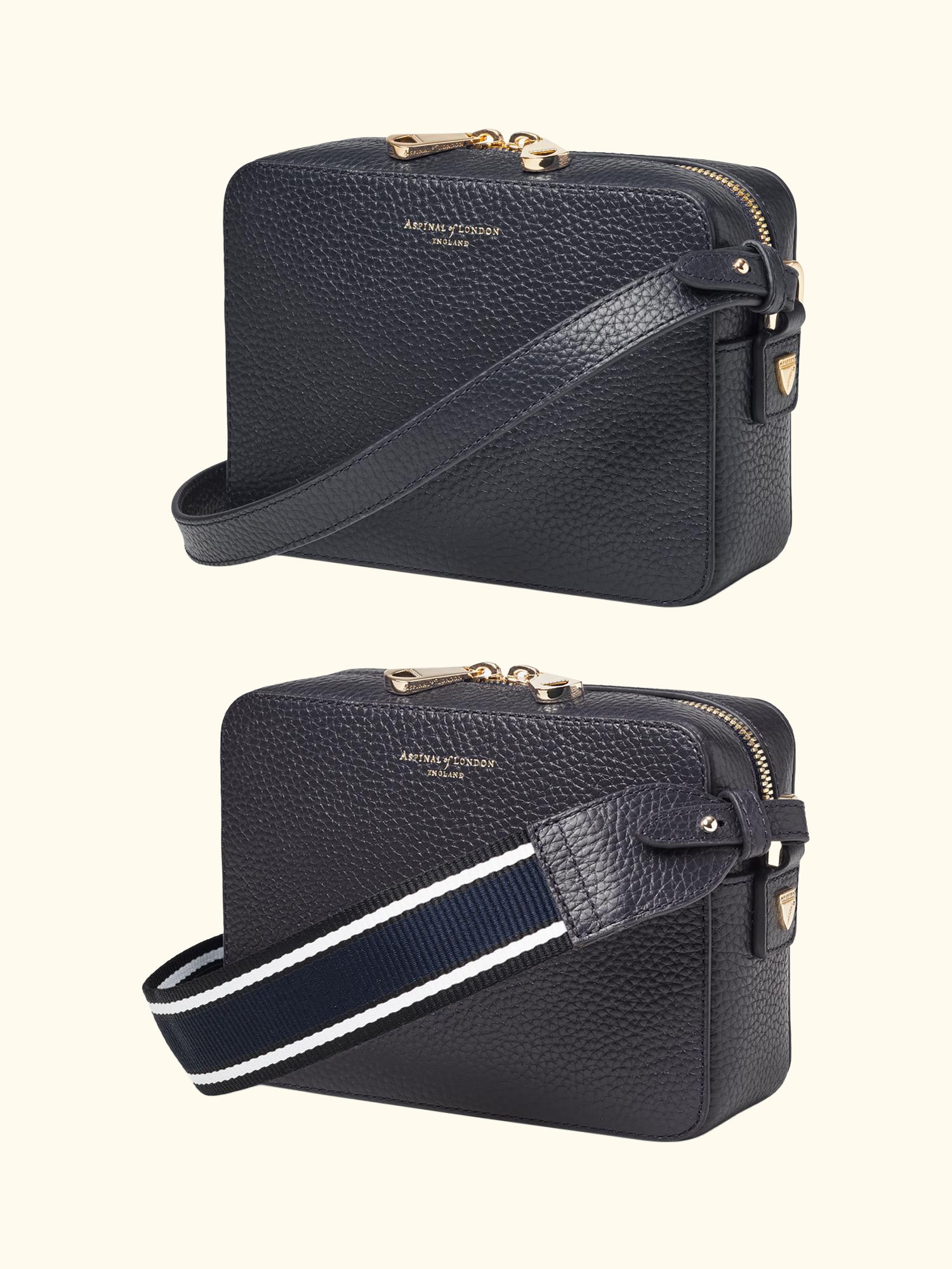Leather Crossbody Camera Bag, Navy