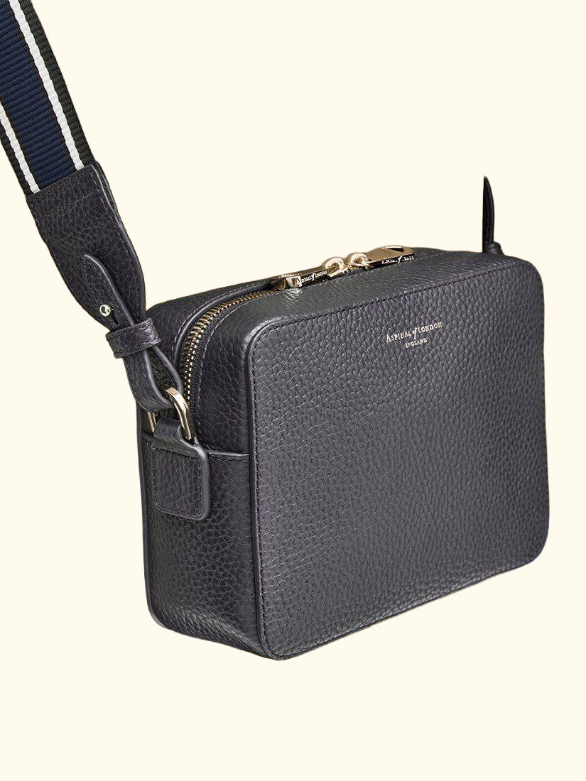 Leather Crossbody Camera Bag, Navy