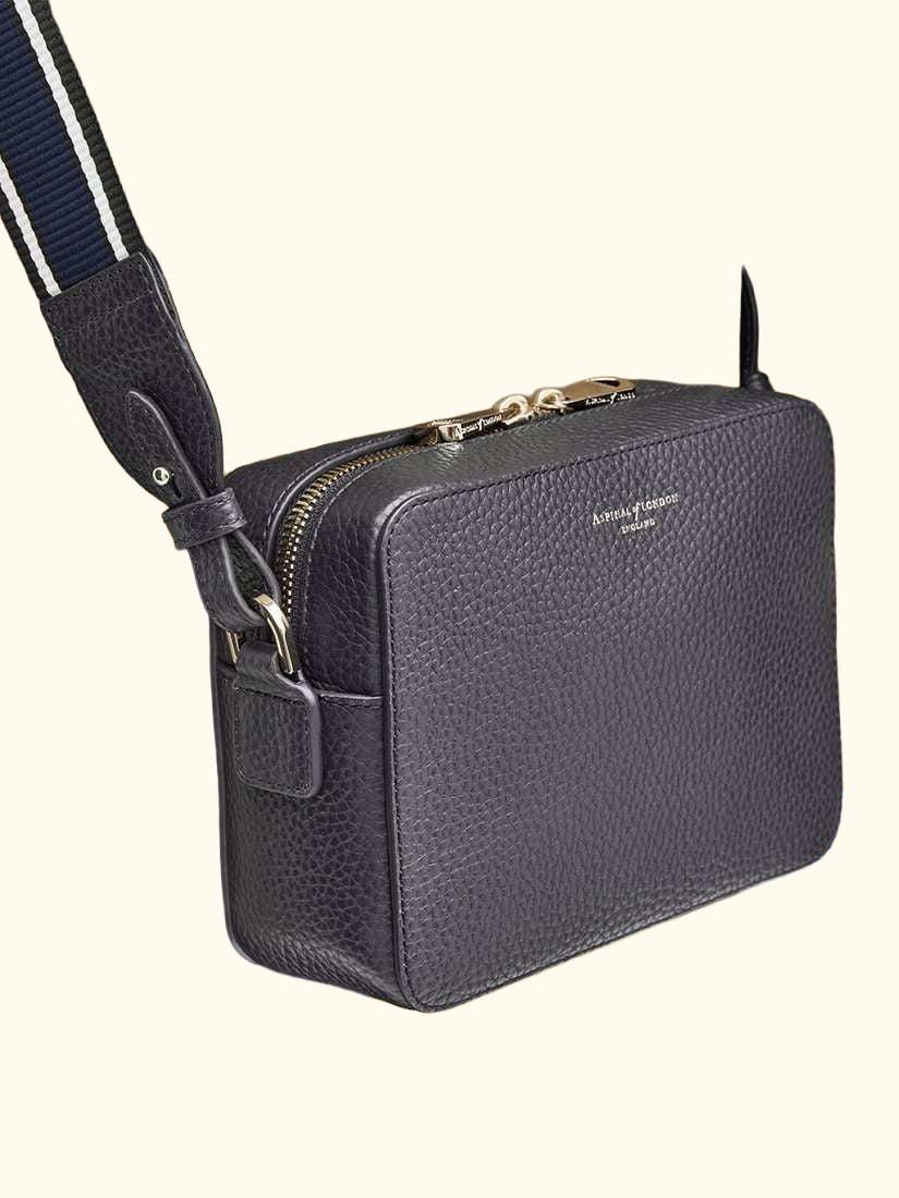 Leather Crossbody Camera Bag, Navy