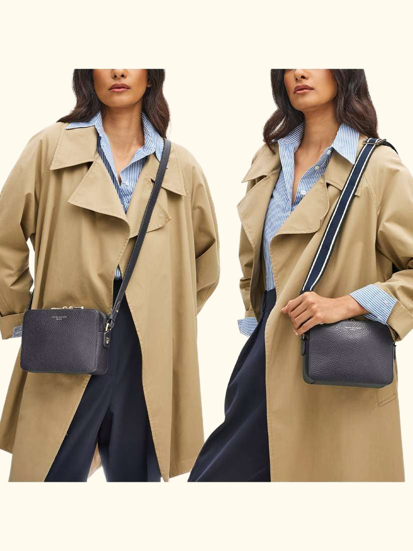 Leather Crossbody Camera Bag, Navy