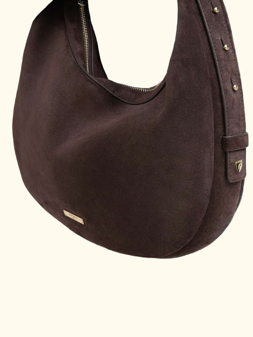 Hudson Suede Slouchy Hobo Bag, Chocolate