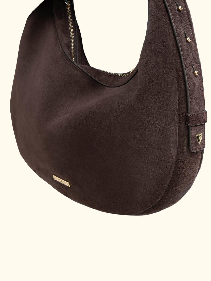 Hudson Suede Slouchy Hobo Bag, Chocolate