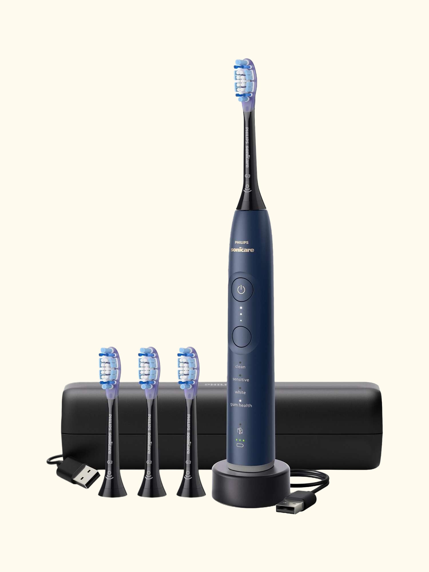 Sonicare 7100 Series HX7423/08d Electric Toothbrush with 4 Replacement Brush Heads, Navy