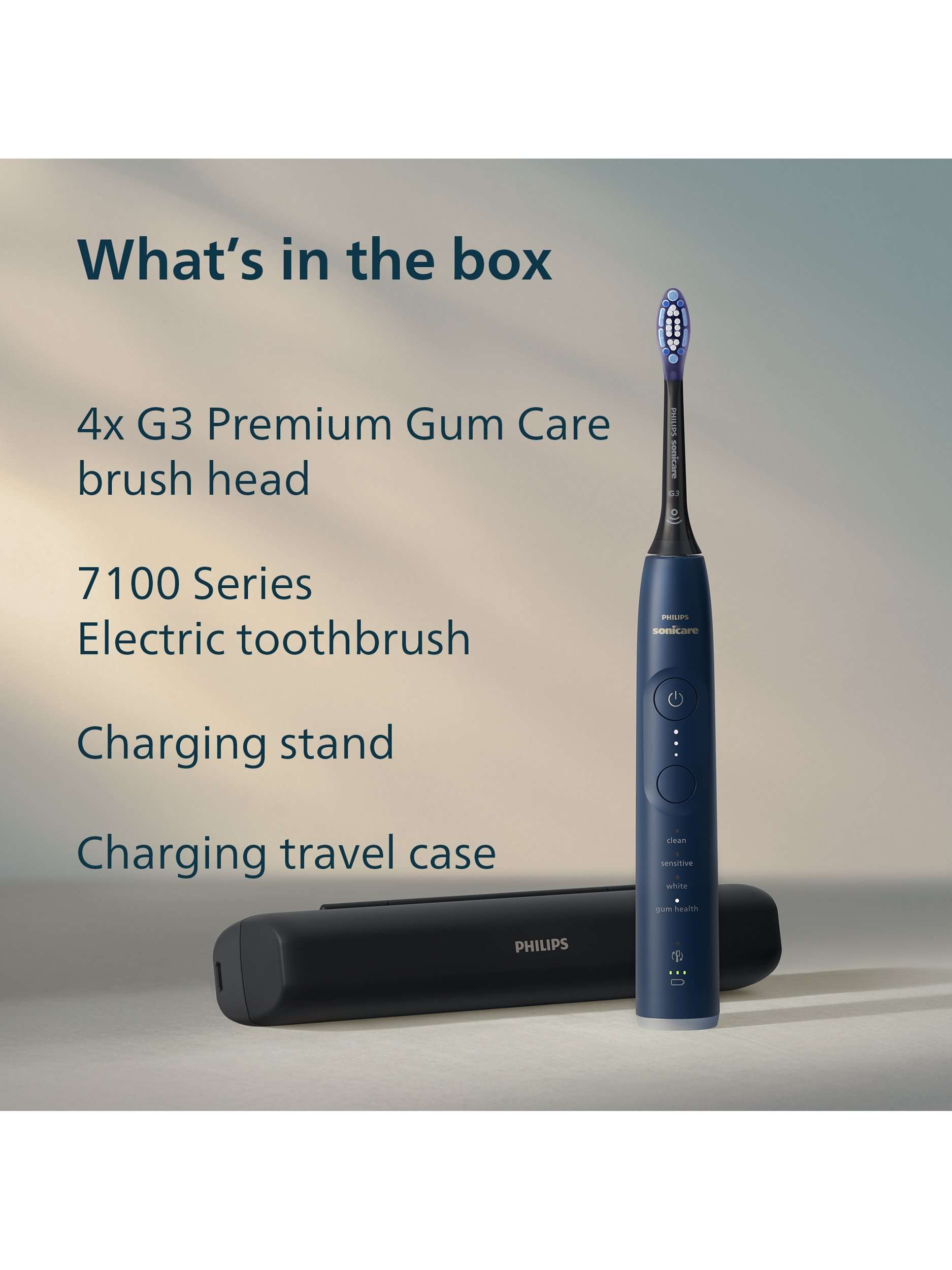 Sonicare 7100 Series HX7423/08d Electric Toothbrush with 4 Replacement Brush Heads, Navy