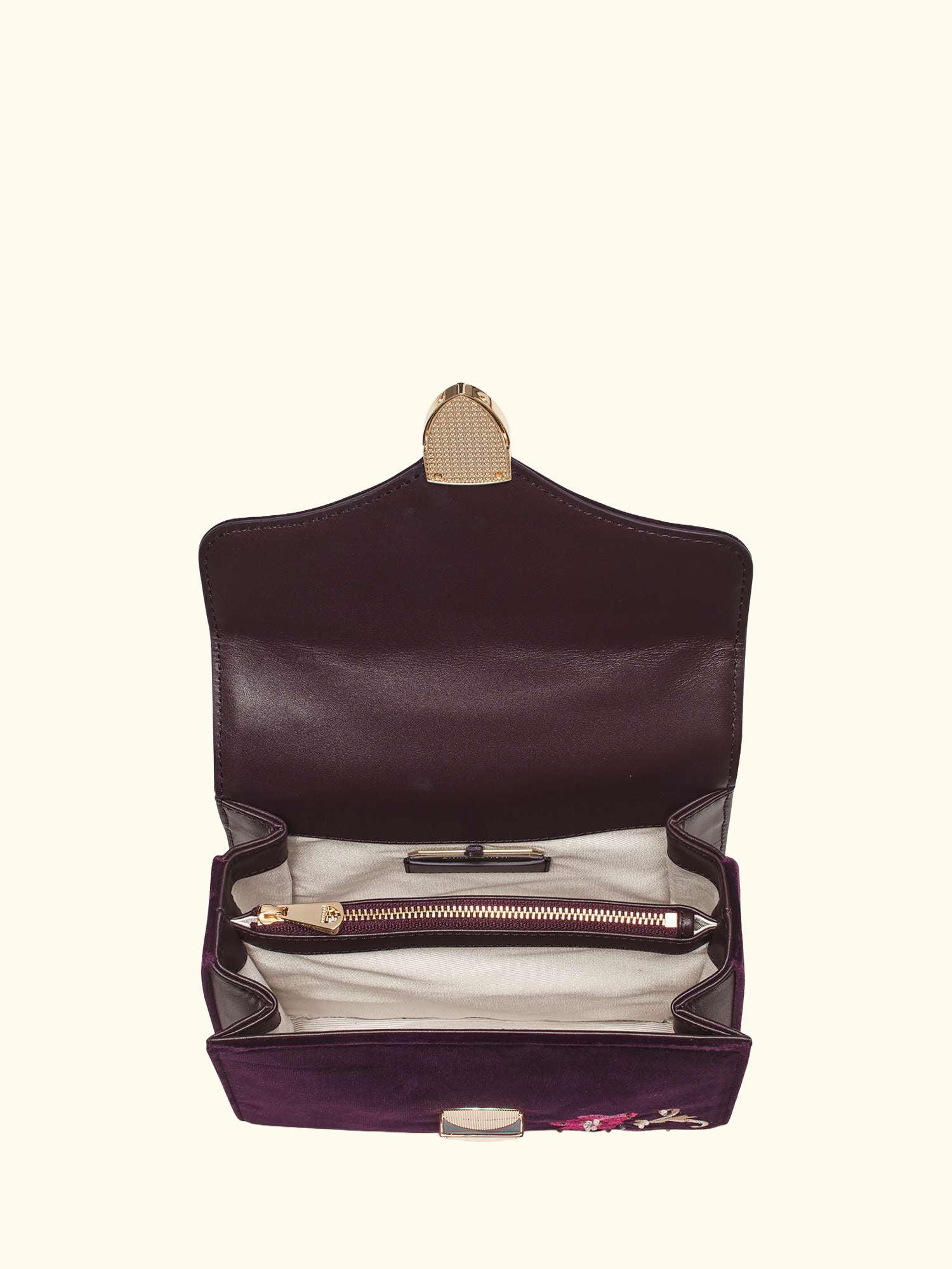 Mayfair Velvet Silk Embroidered Cross Body Bag, Cassis