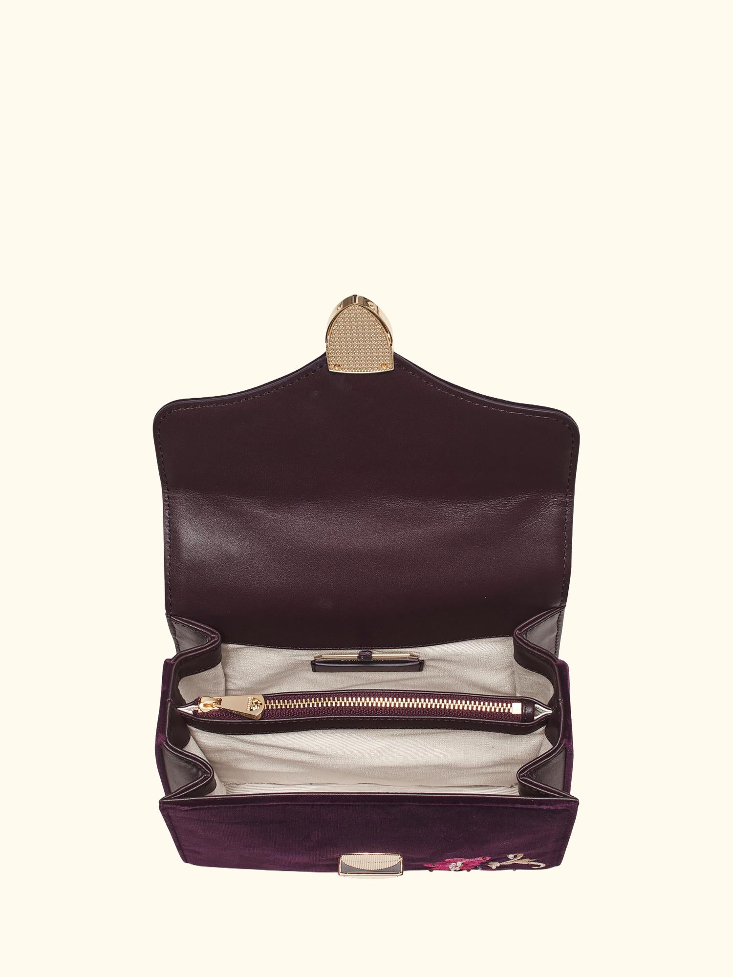 Mayfair Velvet Silk Embroidered Cross Body Bag, Cassis