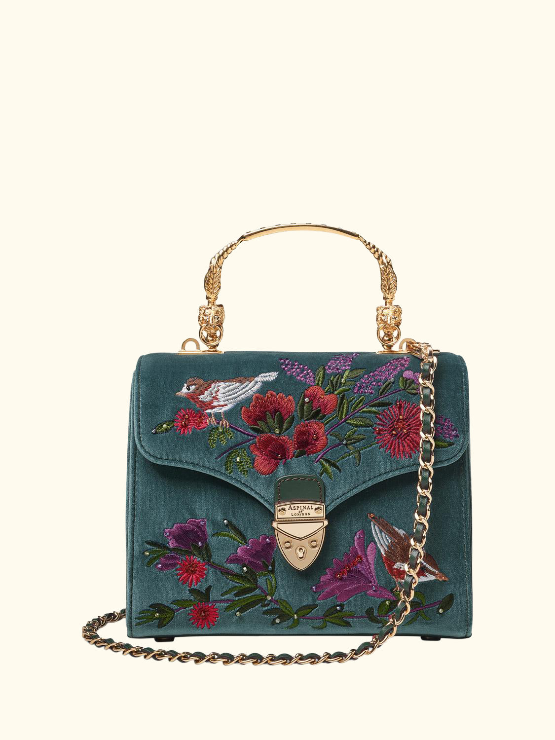 Mayfair Velvet Silk Embroidered Cross Body Bag, Peacock