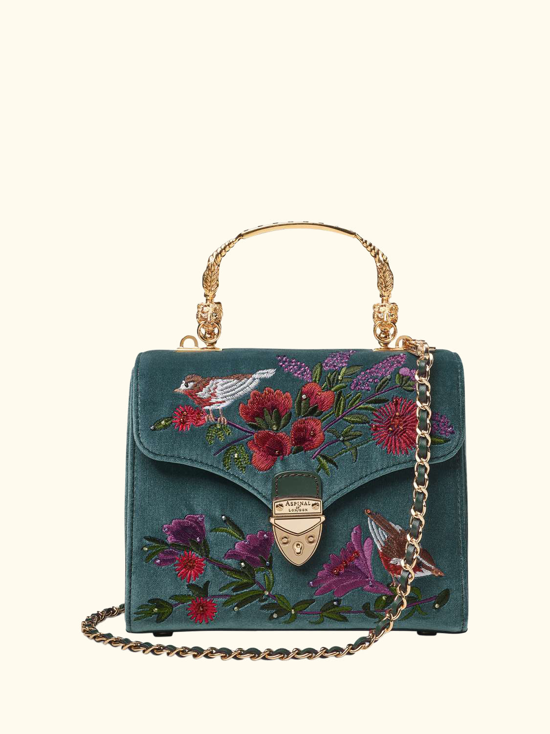Mayfair Velvet Silk Embroidered Cross Body Bag, Peacock