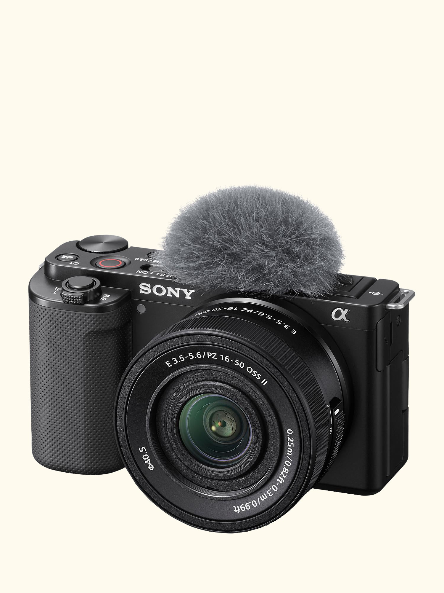 Alpha ZV-E10 Compact System Vlogging Camera with 16-50mm Power Zoom Lens, 4K Ultra HD, 24.2MP, Wi-Fi, Bluetooth, 3” Vari-Angle Touch Screen, Black