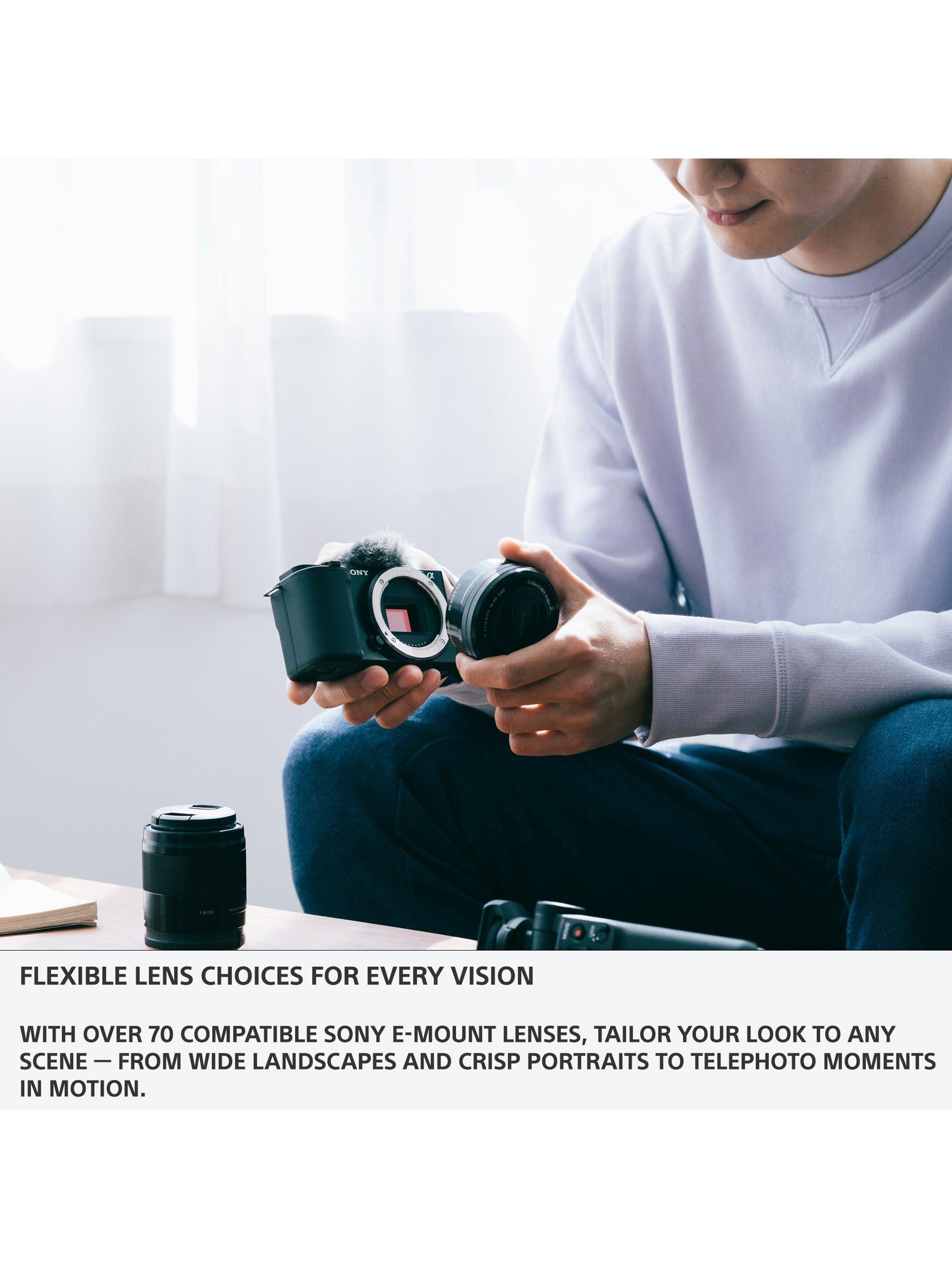 Alpha ZV-E10 Compact System Vlogging Camera with 16-50mm Power Zoom Lens, 4K Ultra HD, 24.2MP, Wi-Fi, Bluetooth, 3” Vari-Angle Touch Screen, Black