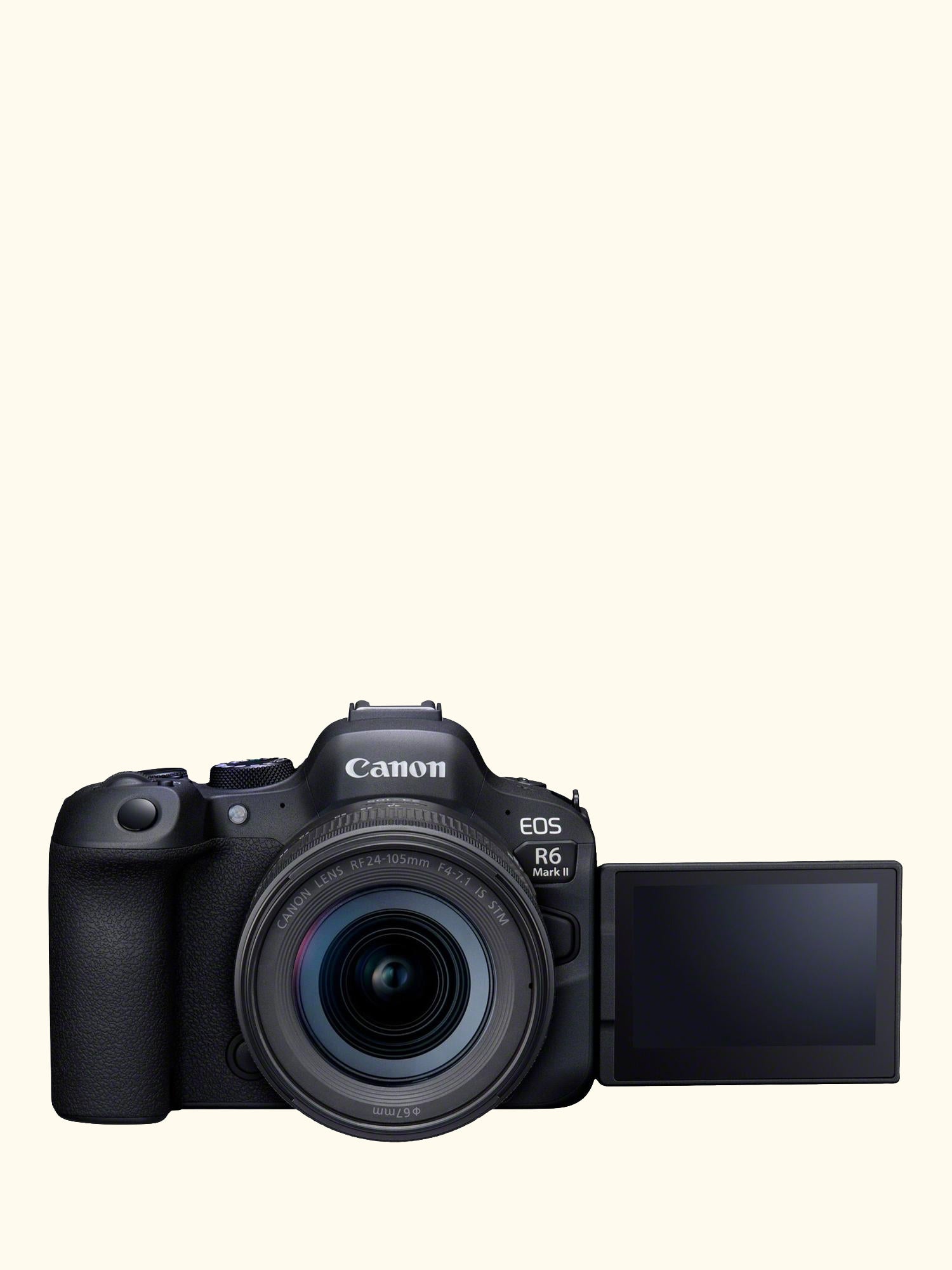 EOS R6 Mark II Compact System Camera with RF 24-105mm IS STM Lens, 6K/4K Ultra HD, 24.2MP, Wi-Fi, Bluetooth, OLED EVF, 3" Vari-Angle Touch Screen, Black