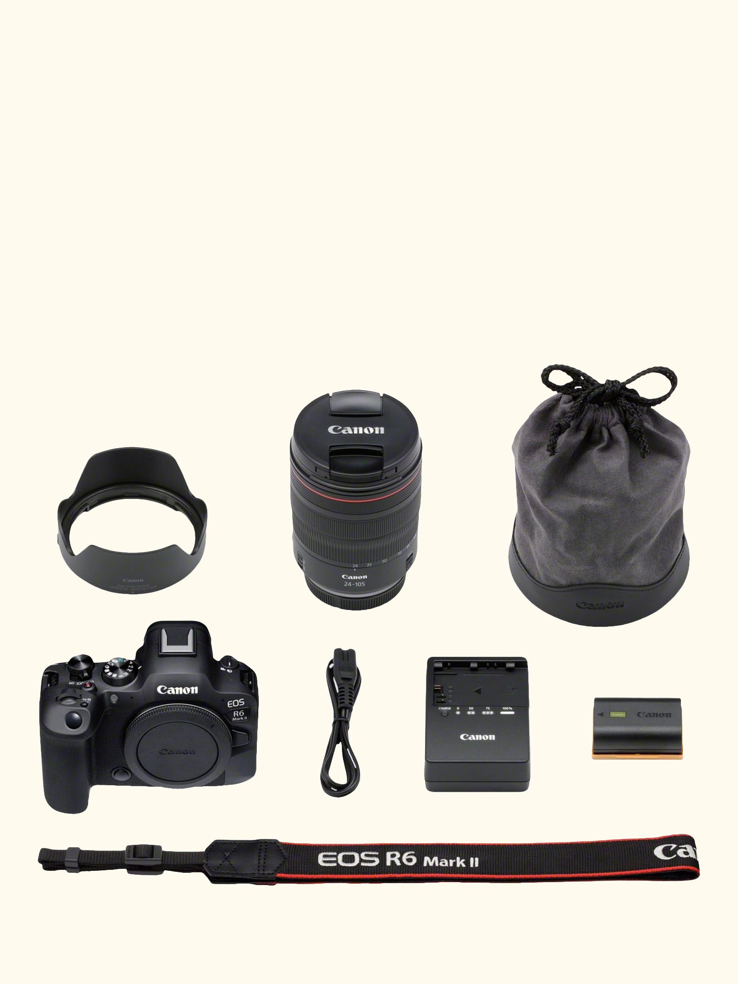 EOS R6 Mark II Compact System Camera with RF 24-105mm IS STM Lens, 6K/4K Ultra HD, 24.2MP, Wi-Fi, Bluetooth, OLED EVF, 3" Vari-Angle Touch Screen, Black