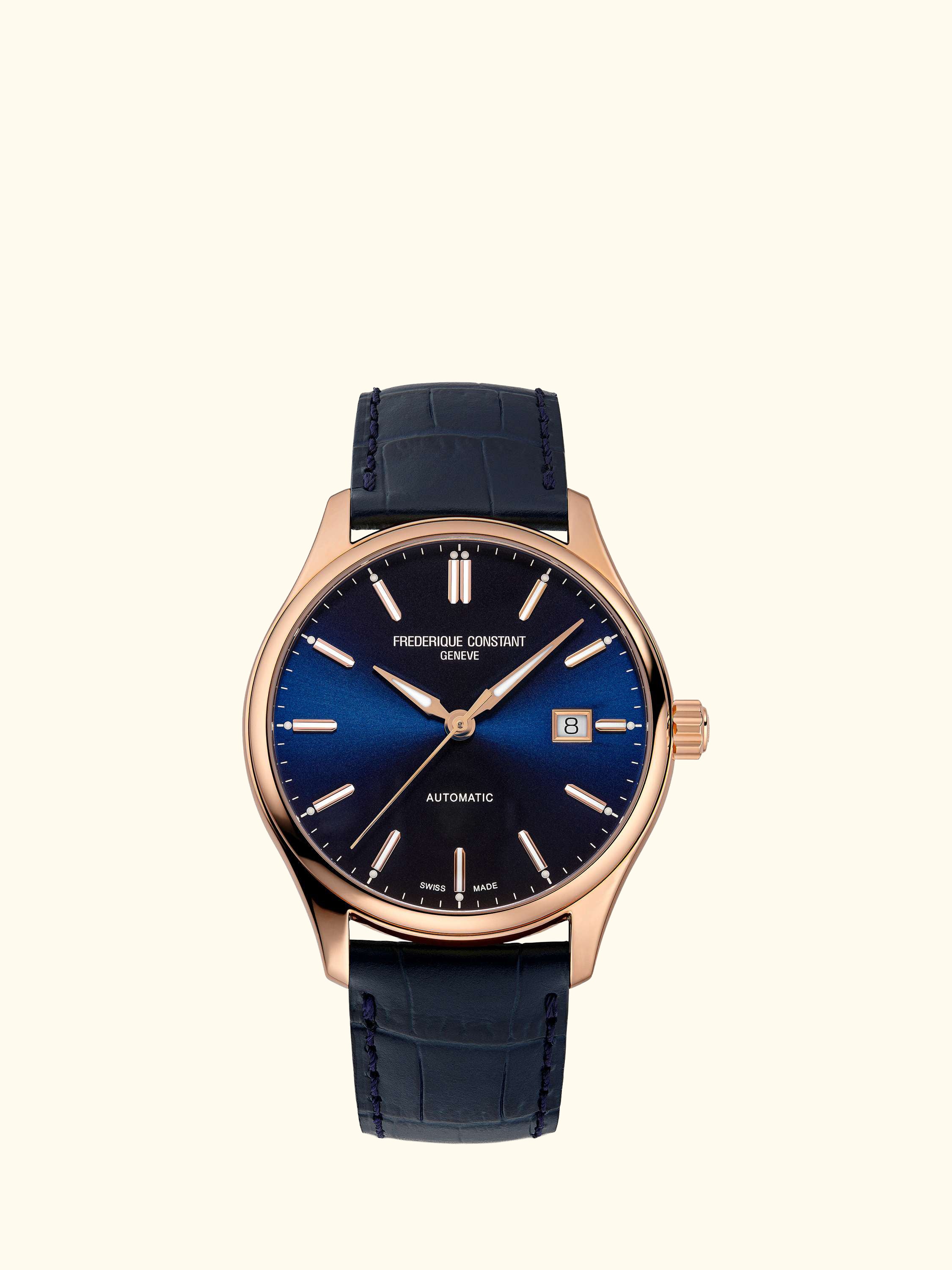 FC-303NN5B4 Men's Constant Classics Index Automatic Leather Strap Watch, Blue