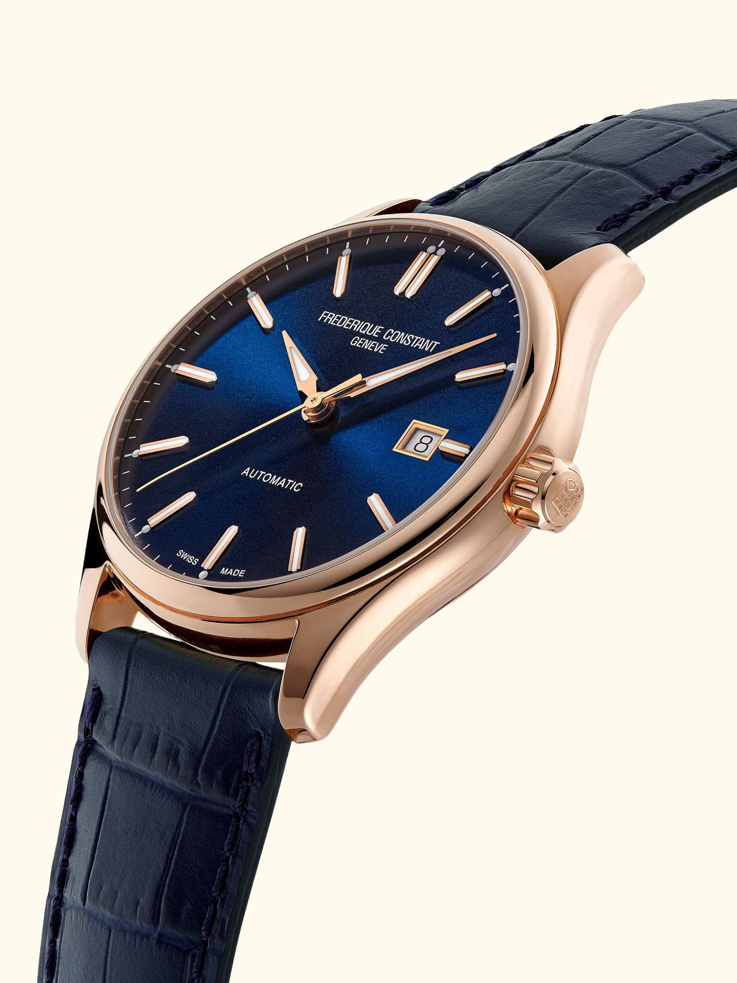 FC-303NN5B4 Men's Constant Classics Index Automatic Leather Strap Watch, Blue