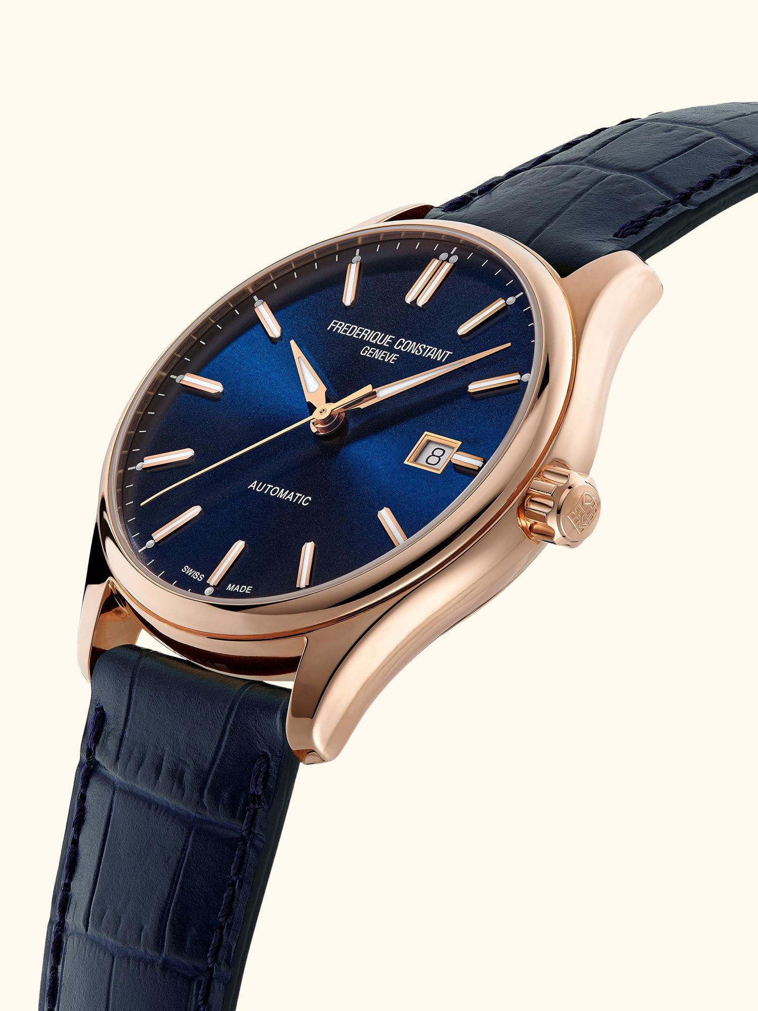 FC-303NN5B4 Men's Constant Classics Index Automatic Leather Strap Watch, Blue