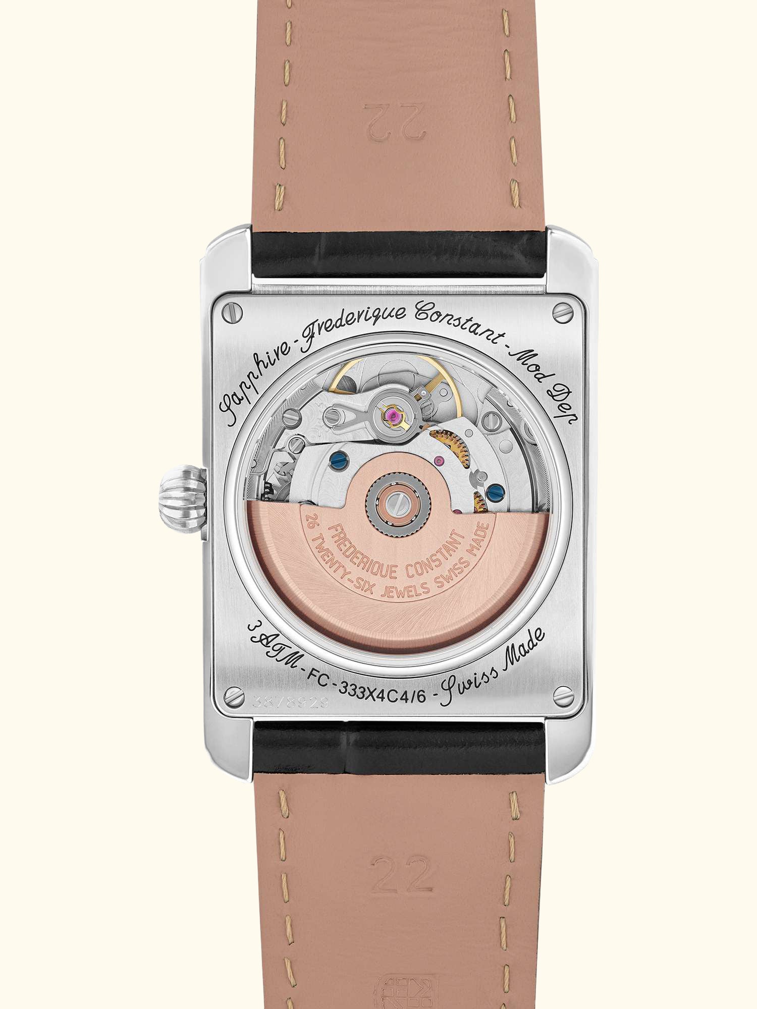 FC-333S4C6 Men's Classics Carrée Moonphase Automatic Leather Strap Watch, Silver