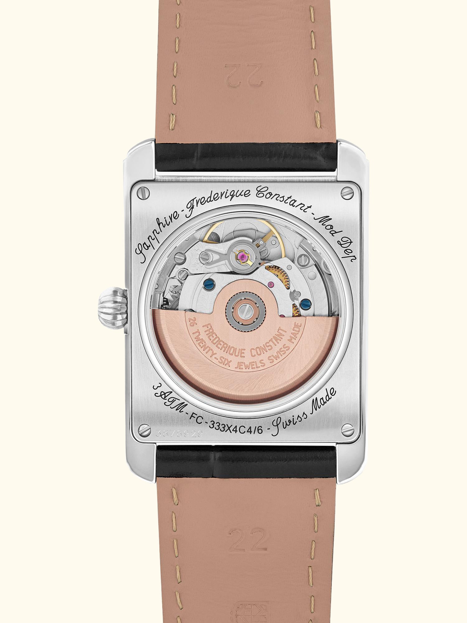 FC-333S4C6 Men's Classics Carrée Moonphase Automatic Leather Strap Watch, Silver