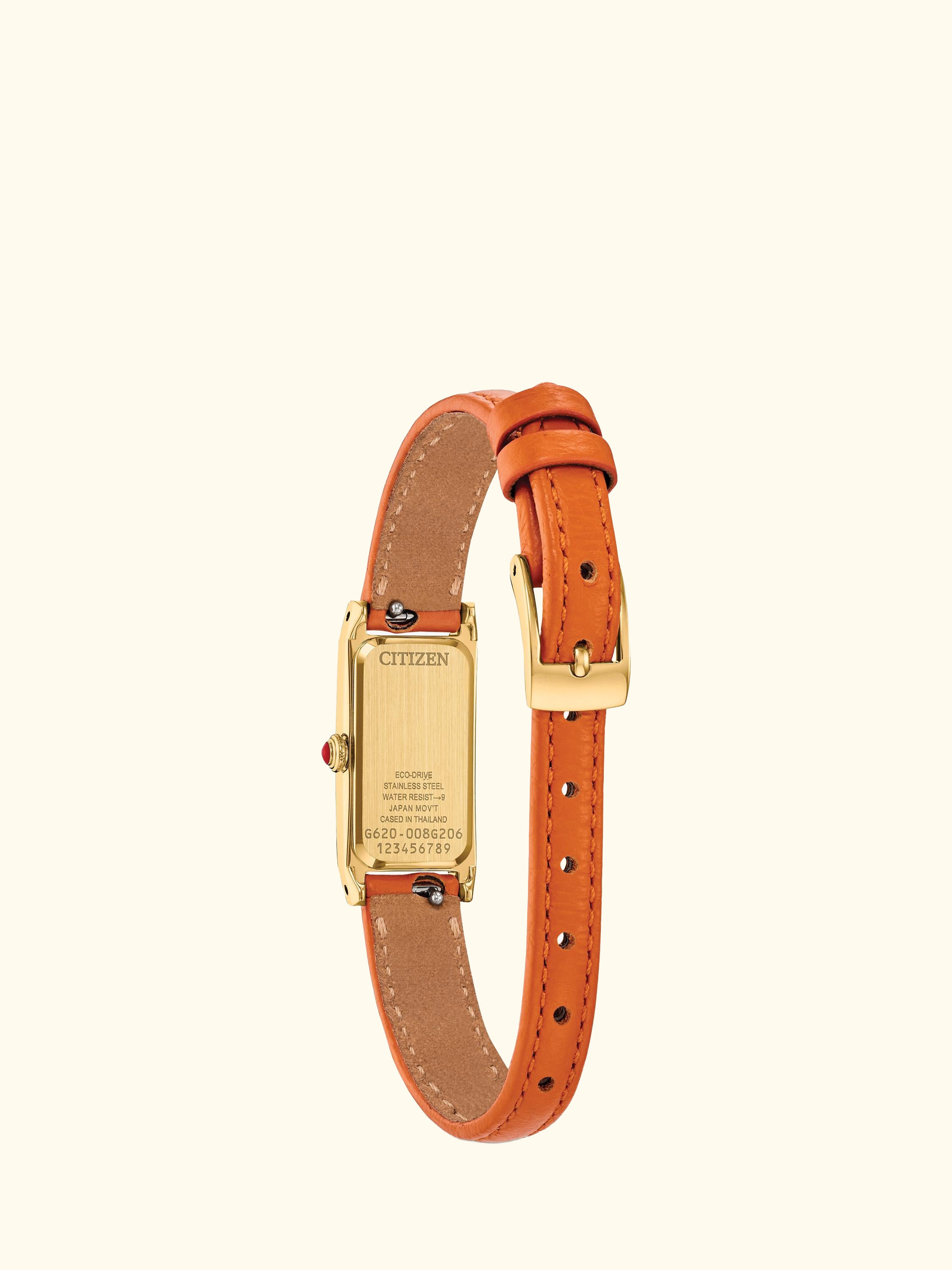 EG7122-04A Women's Fio Rectangular Leather Strap Watch, Orange
