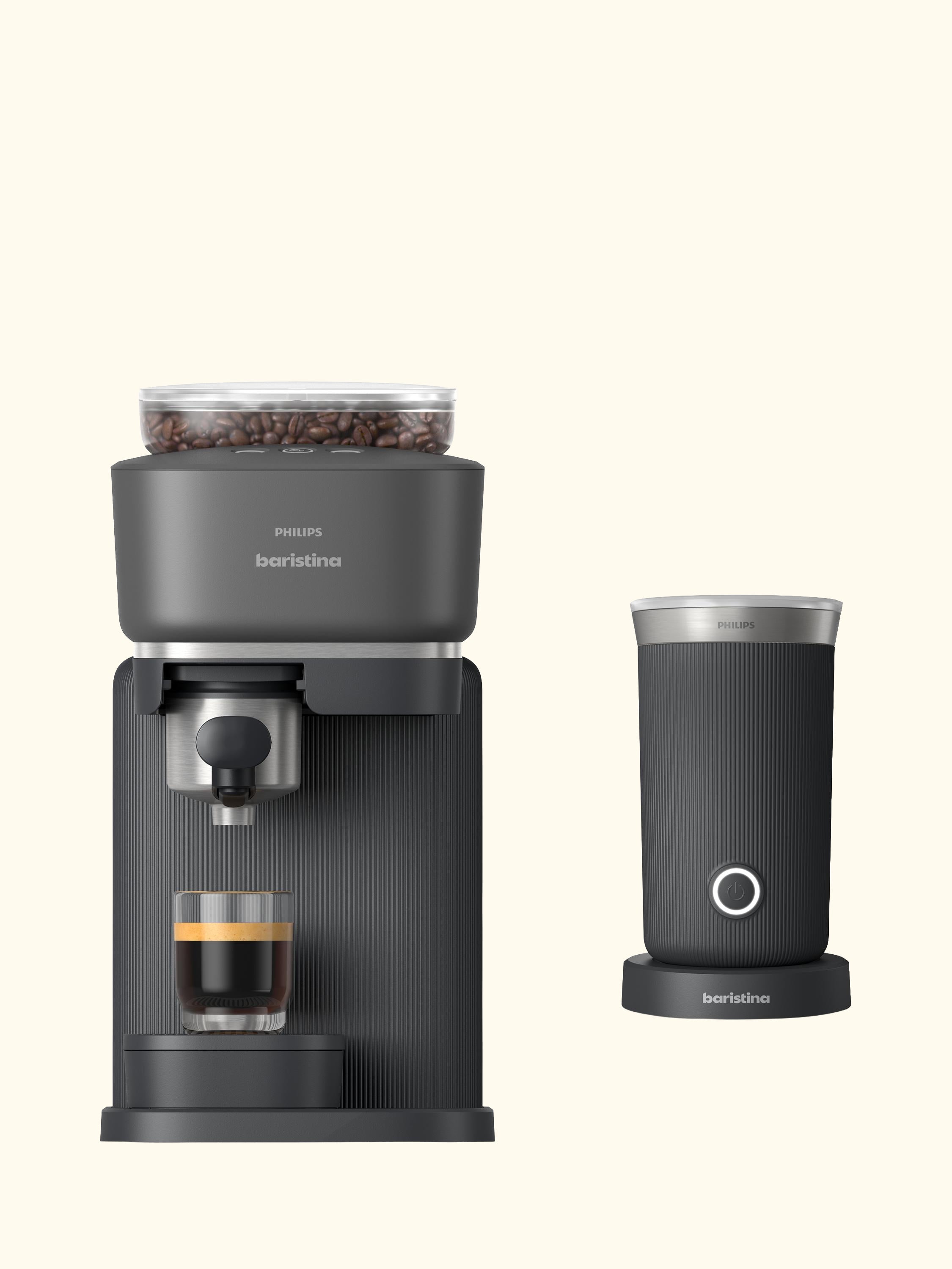 Baristina Automatic Bean to Cup Coffee Machine & Milk Frother Set, Black