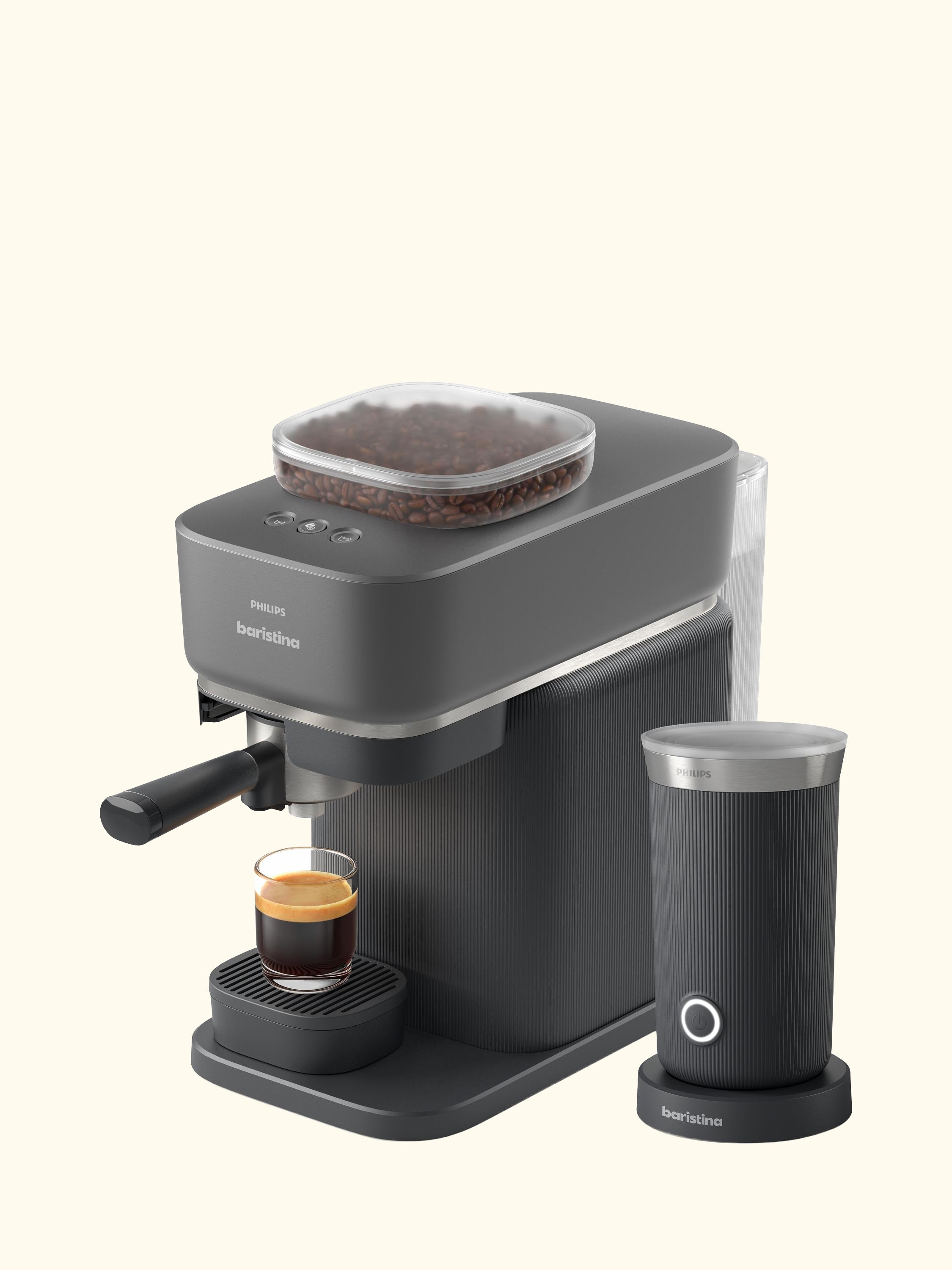 Baristina Automatic Bean to Cup Coffee Machine & Milk Frother Set, Black
