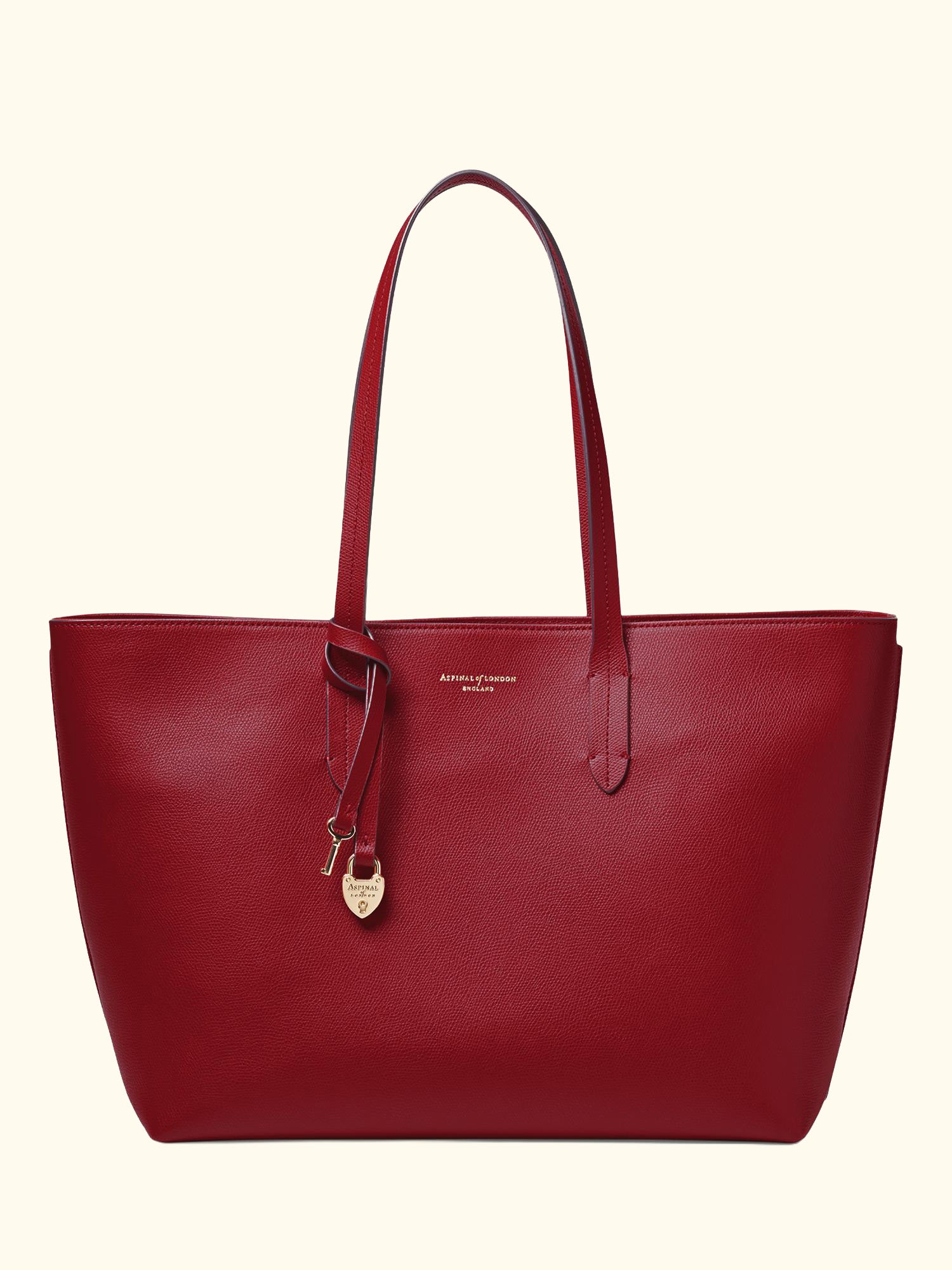 Zipped East West Leather Tote Bag, Cherry