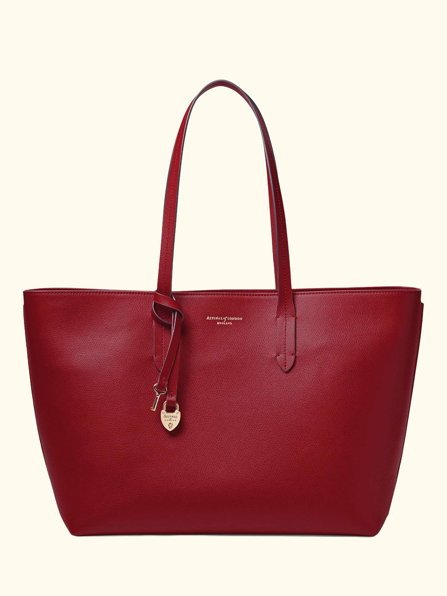 Zipped East West Leather Tote Bag, Cherry