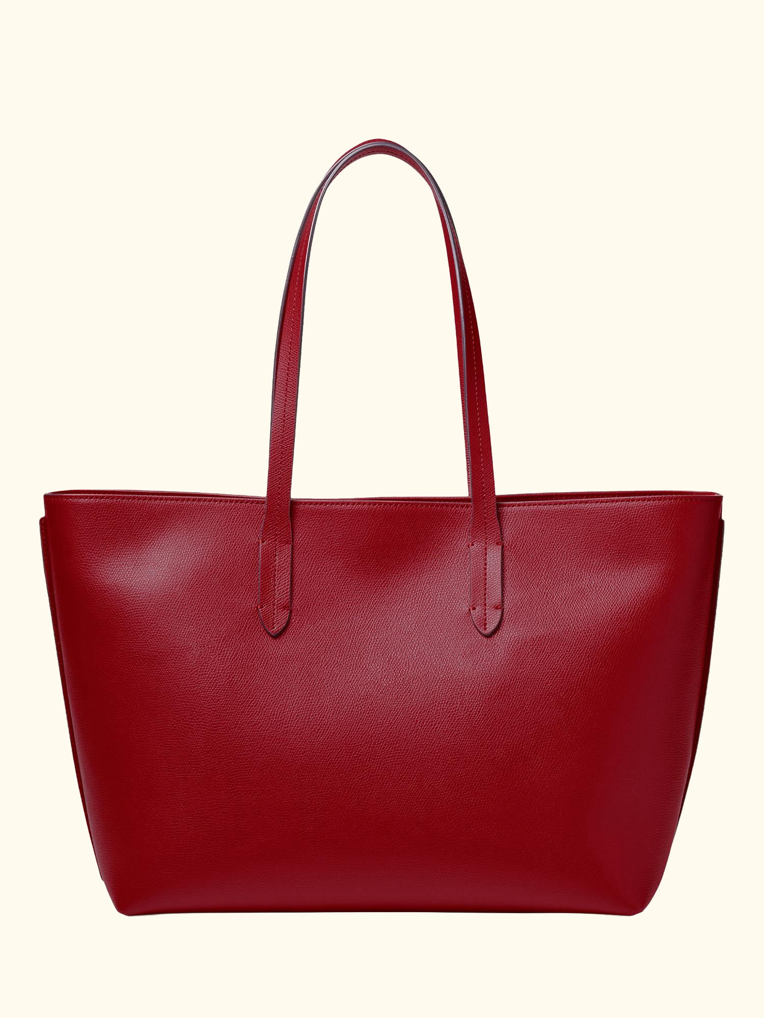Zipped East West Leather Tote Bag, Cherry