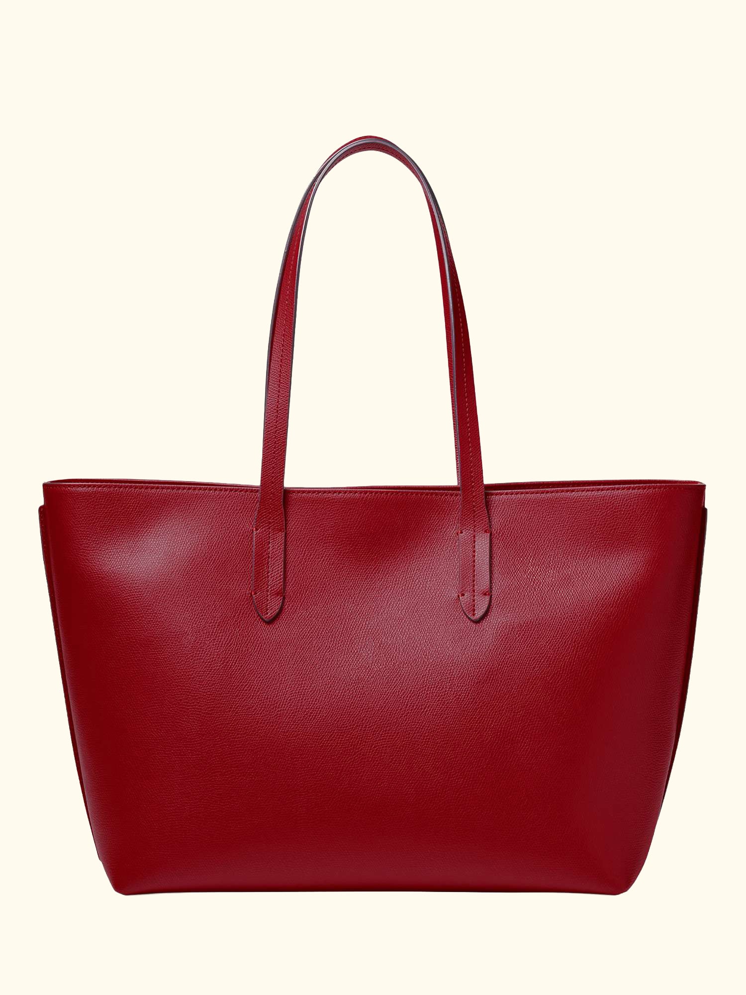 Zipped East West Leather Tote Bag, Cherry
