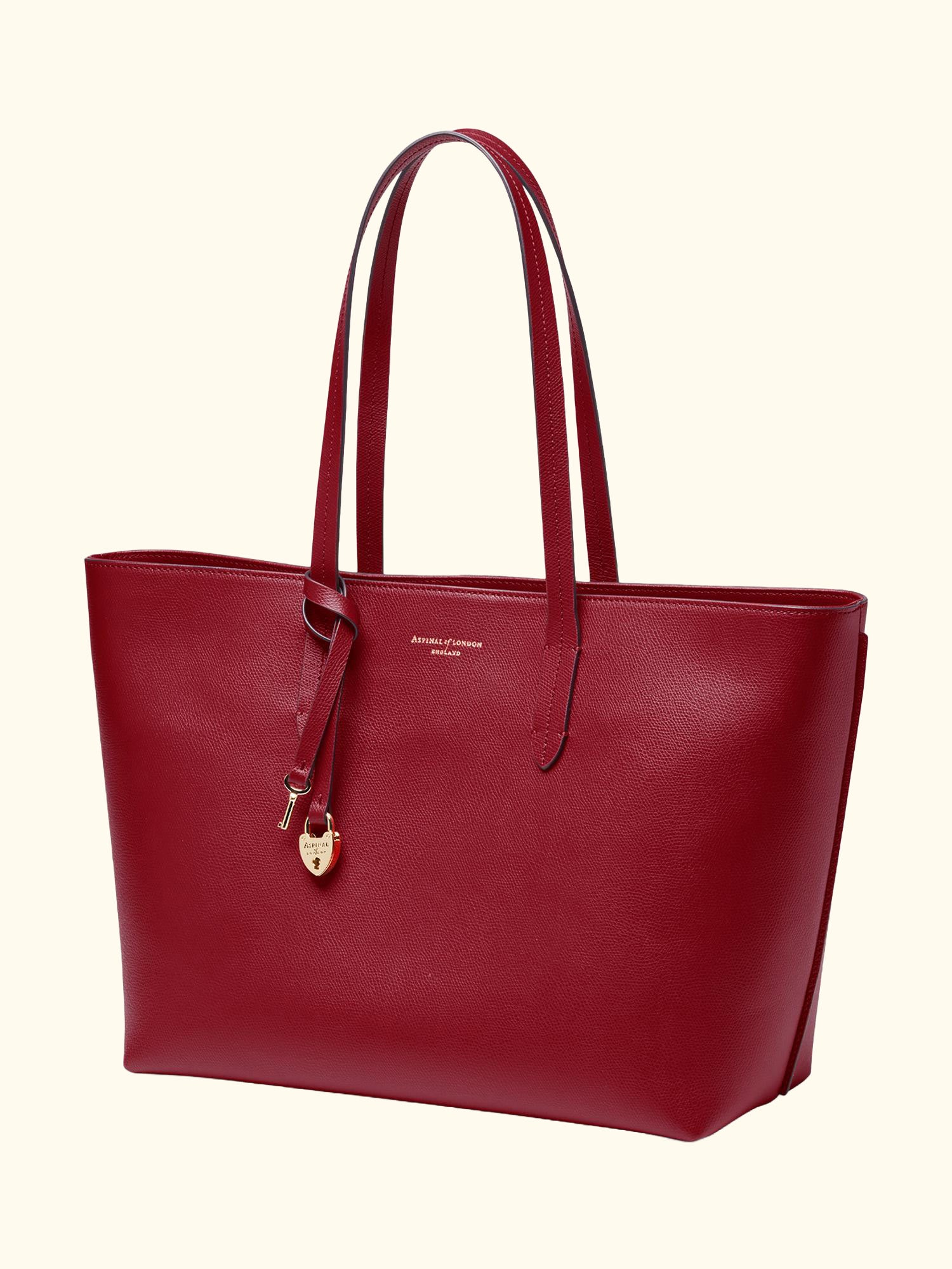 Zipped East West Leather Tote Bag, Cherry