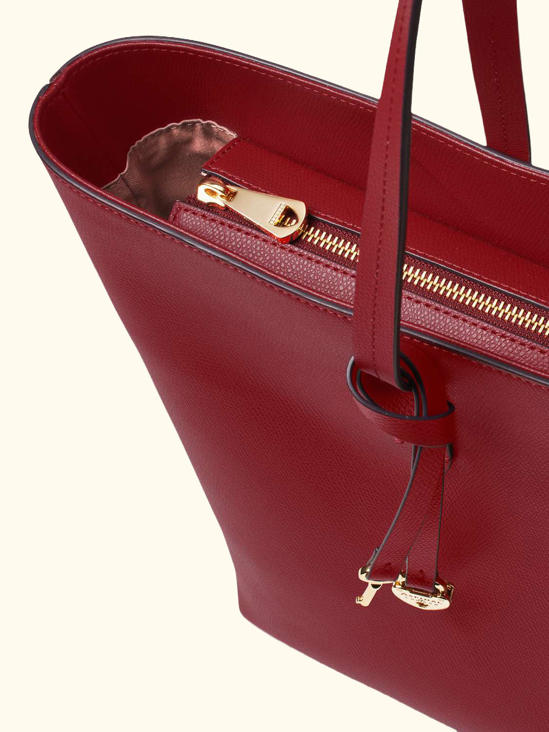 Zipped East West Leather Tote Bag, Cherry
