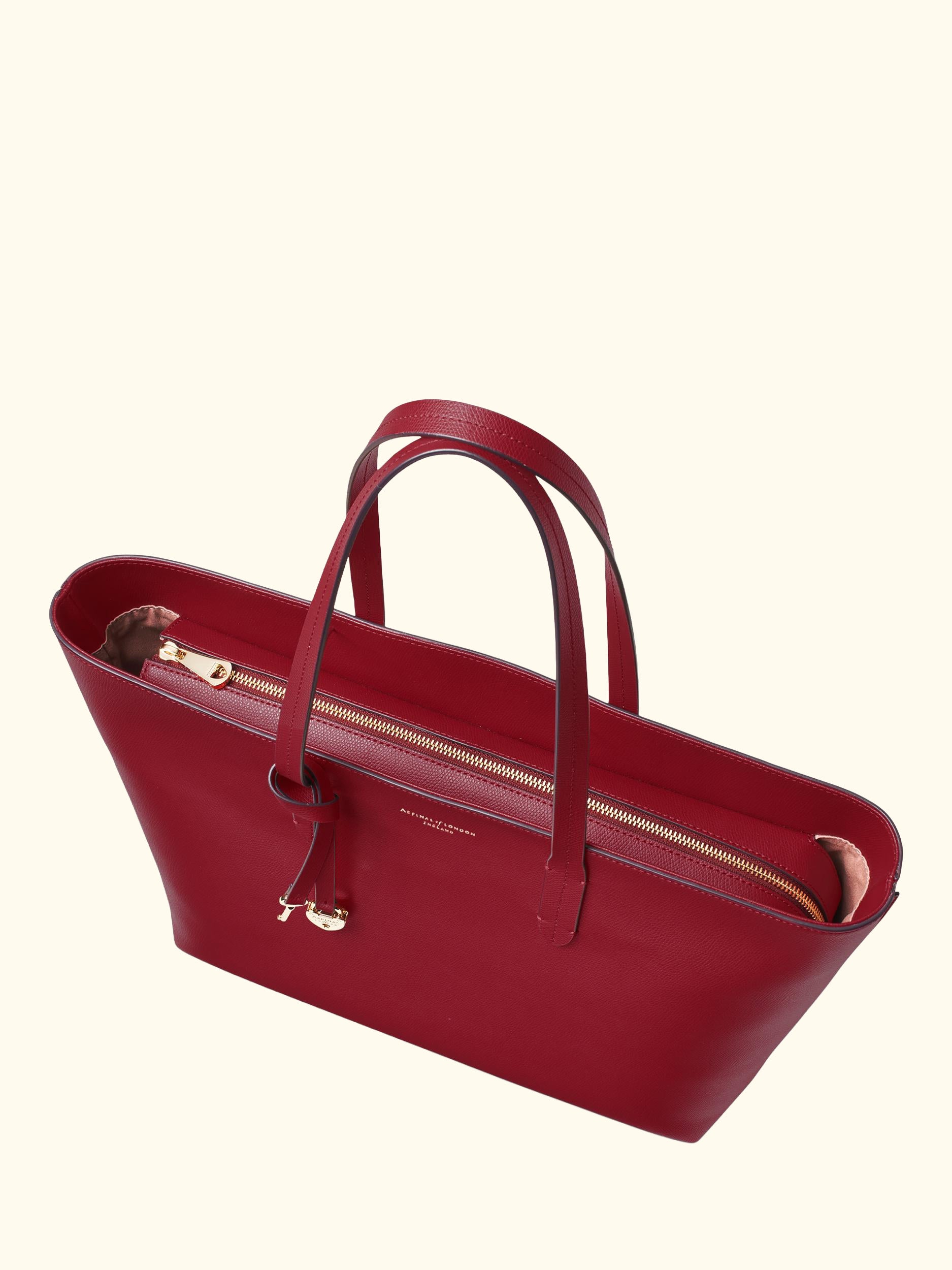 Zipped East West Leather Tote Bag, Cherry