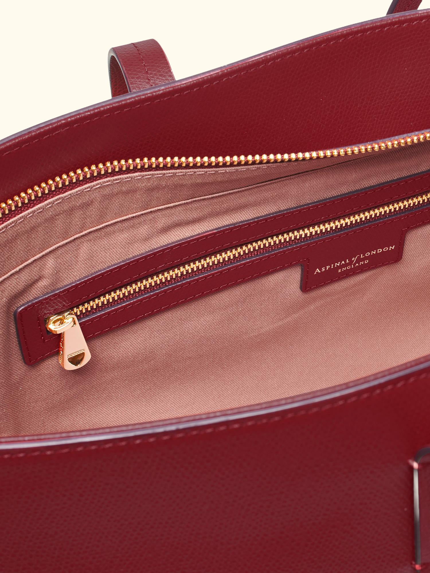 Zipped East West Leather Tote Bag, Cherry