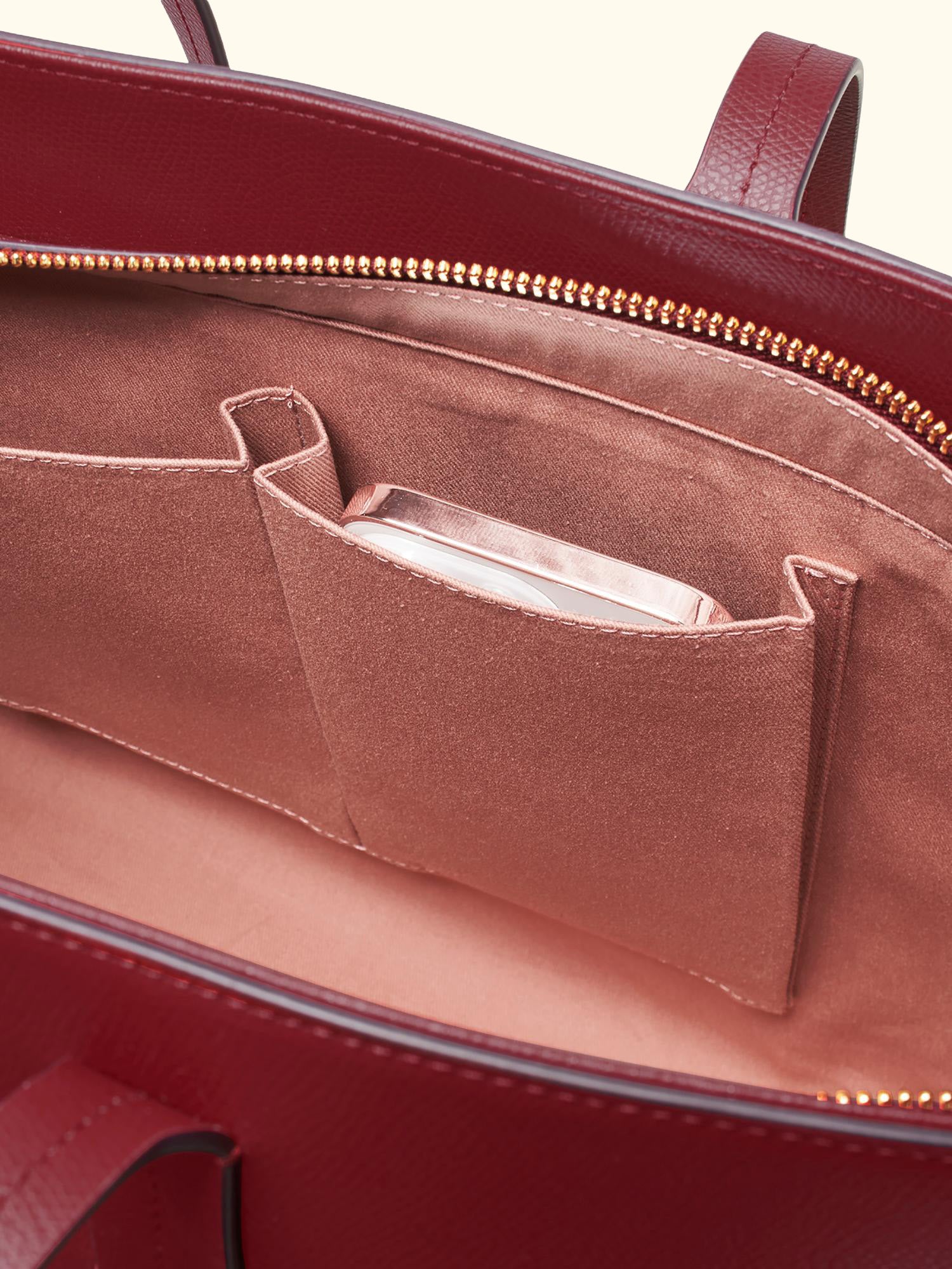 Zipped East West Leather Tote Bag, Cherry