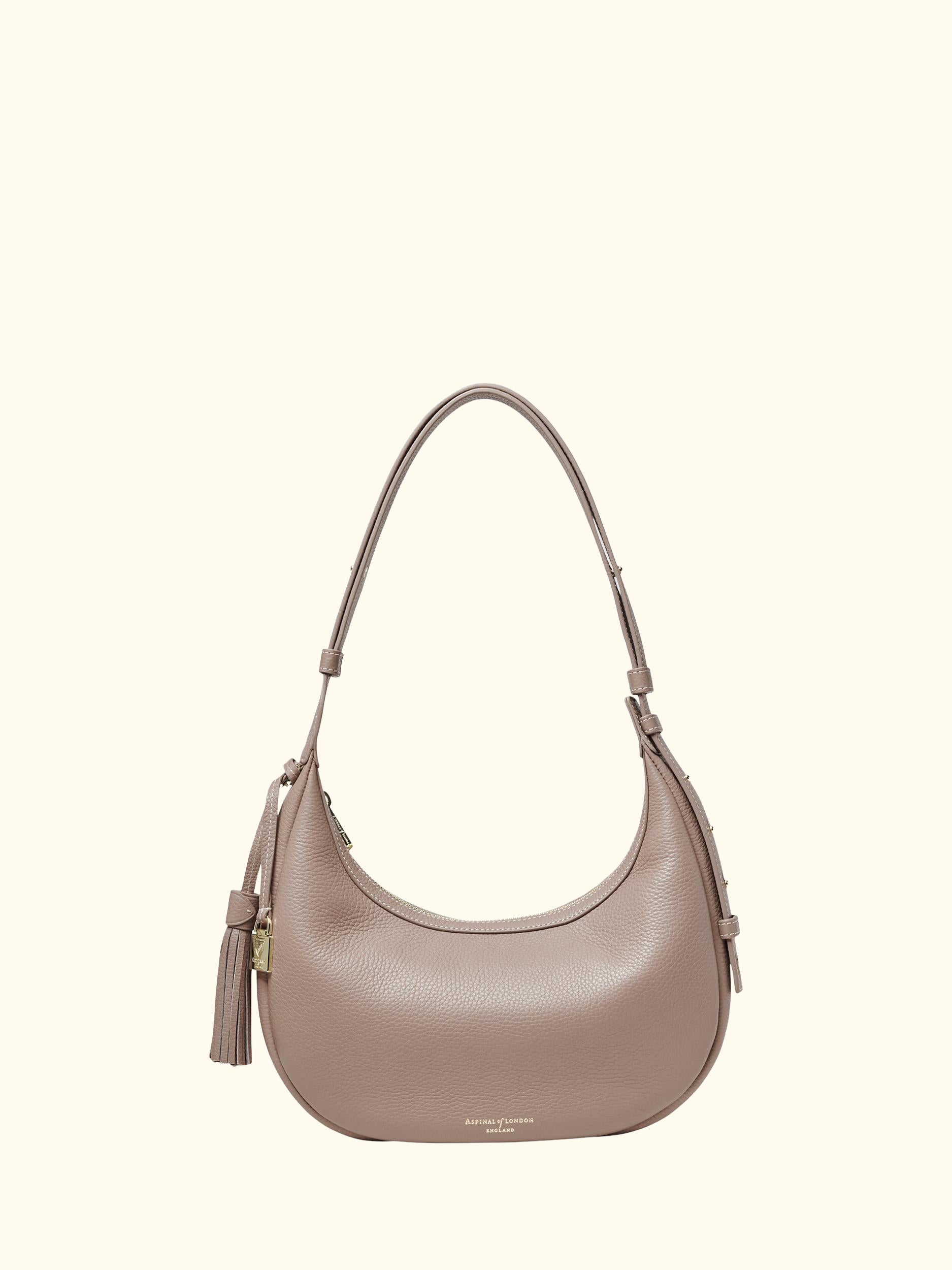 Hudson Pebble Leather Crescent Shoulder Bag, Moleskin