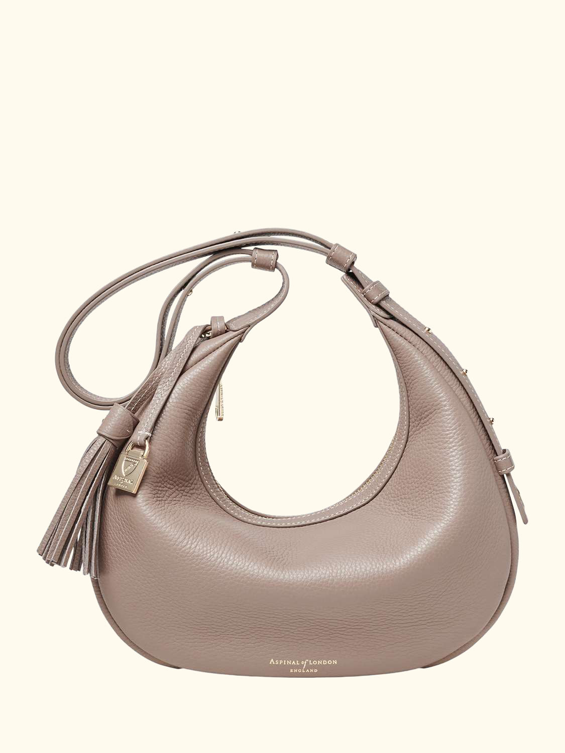 Hudson Pebble Leather Crescent Shoulder Bag, Moleskin