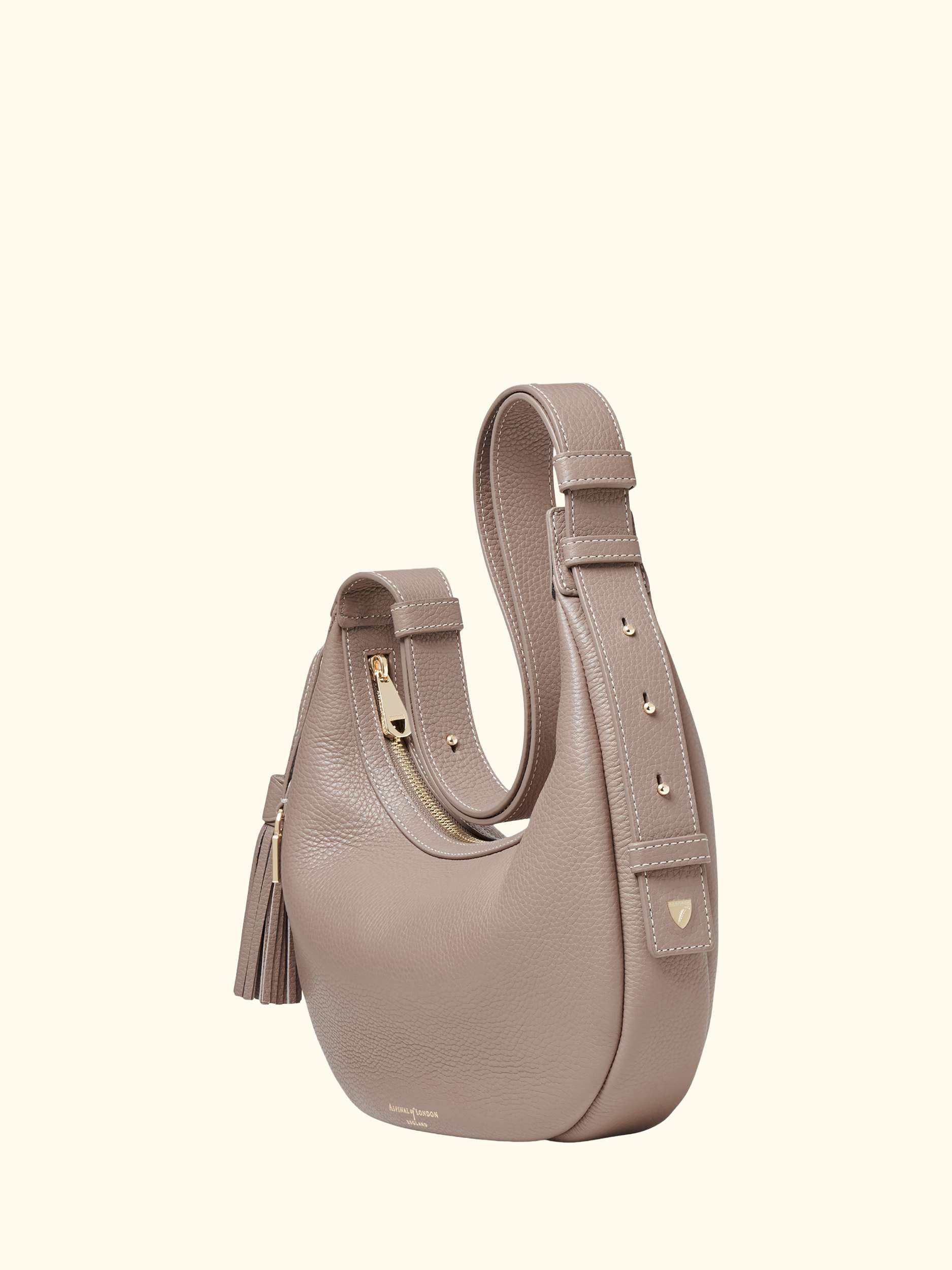 Hudson Pebble Leather Crescent Shoulder Bag, Moleskin