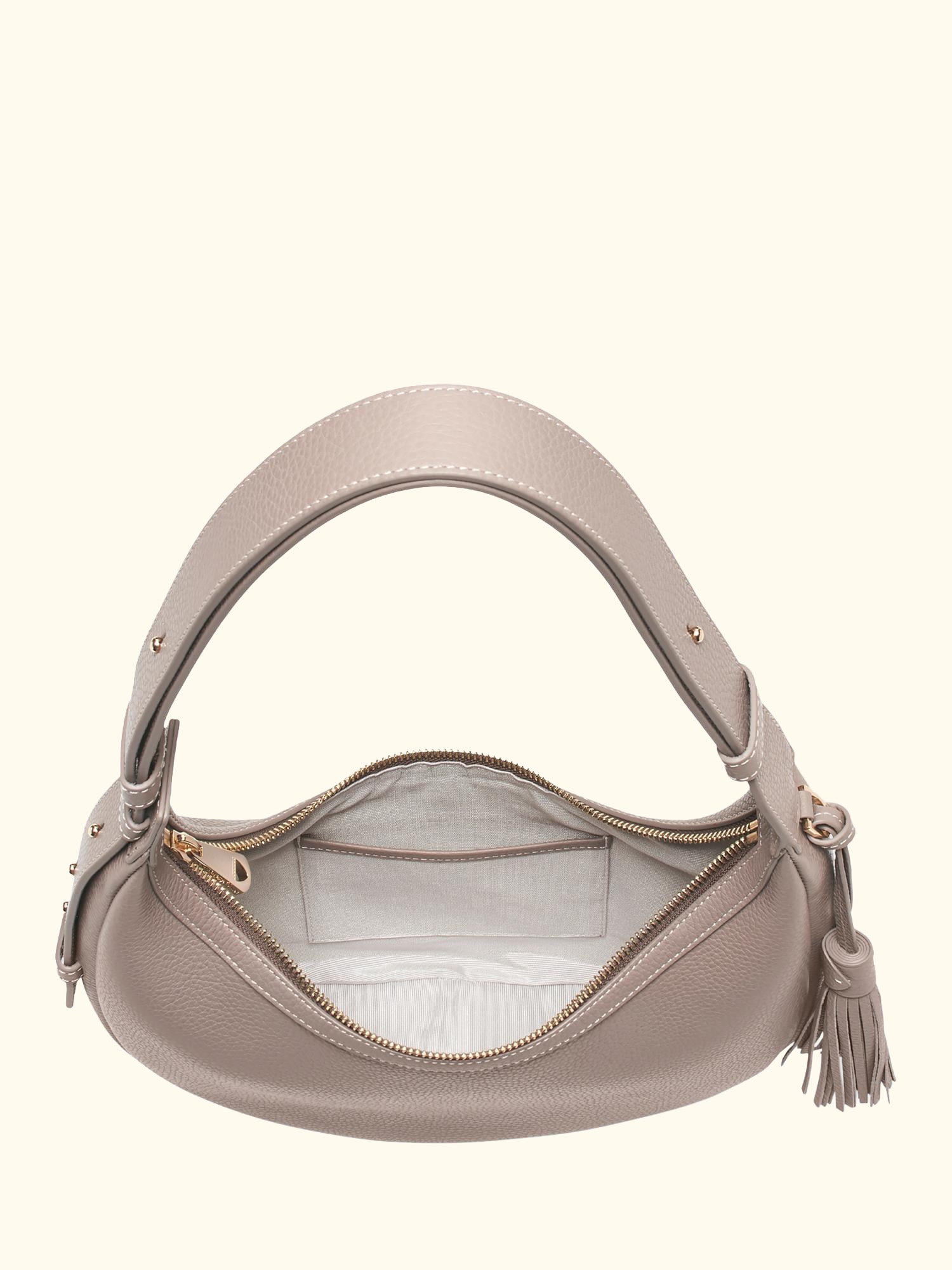 Hudson Pebble Leather Crescent Shoulder Bag, Moleskin