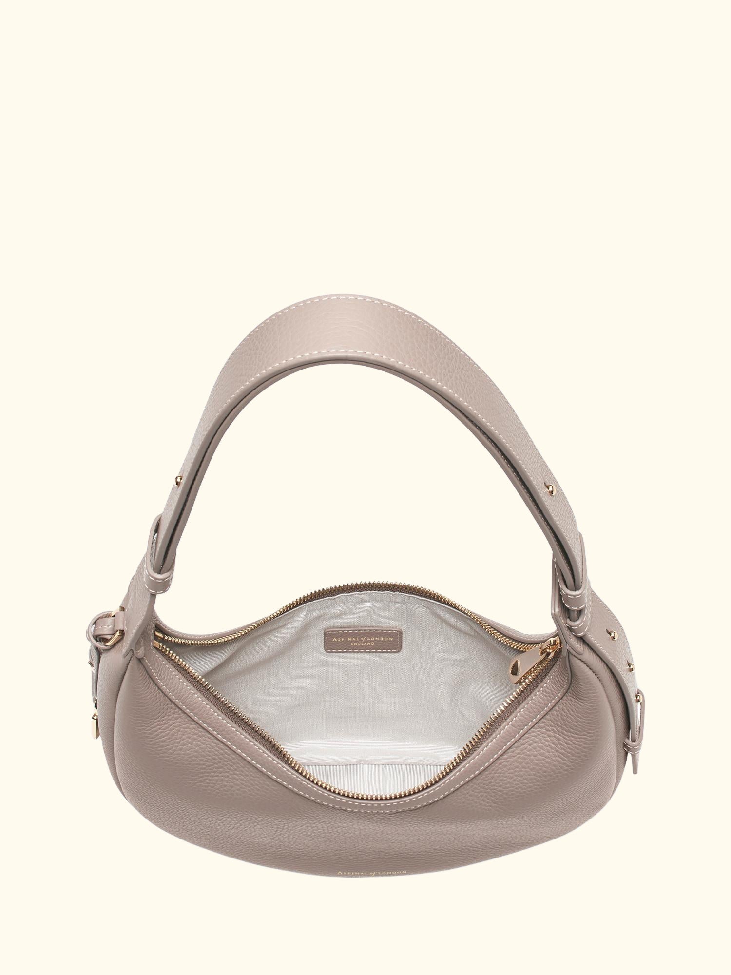 Hudson Pebble Leather Crescent Shoulder Bag, Moleskin