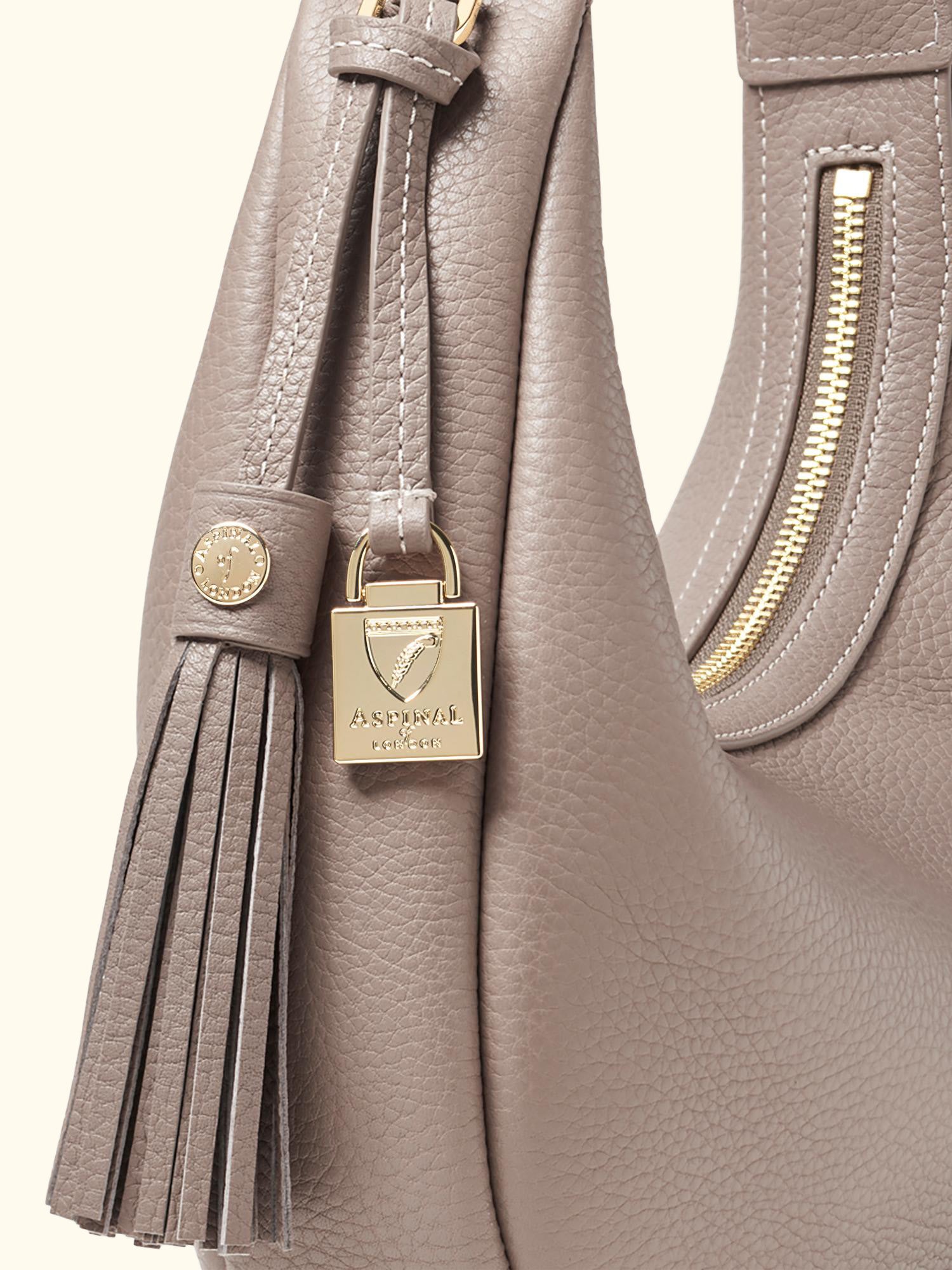 Hudson Pebble Leather Crescent Shoulder Bag, Moleskin
