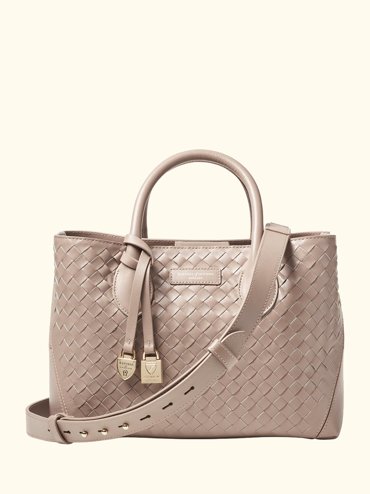 Midi London Woven Leather Tote Bag, Moleskin