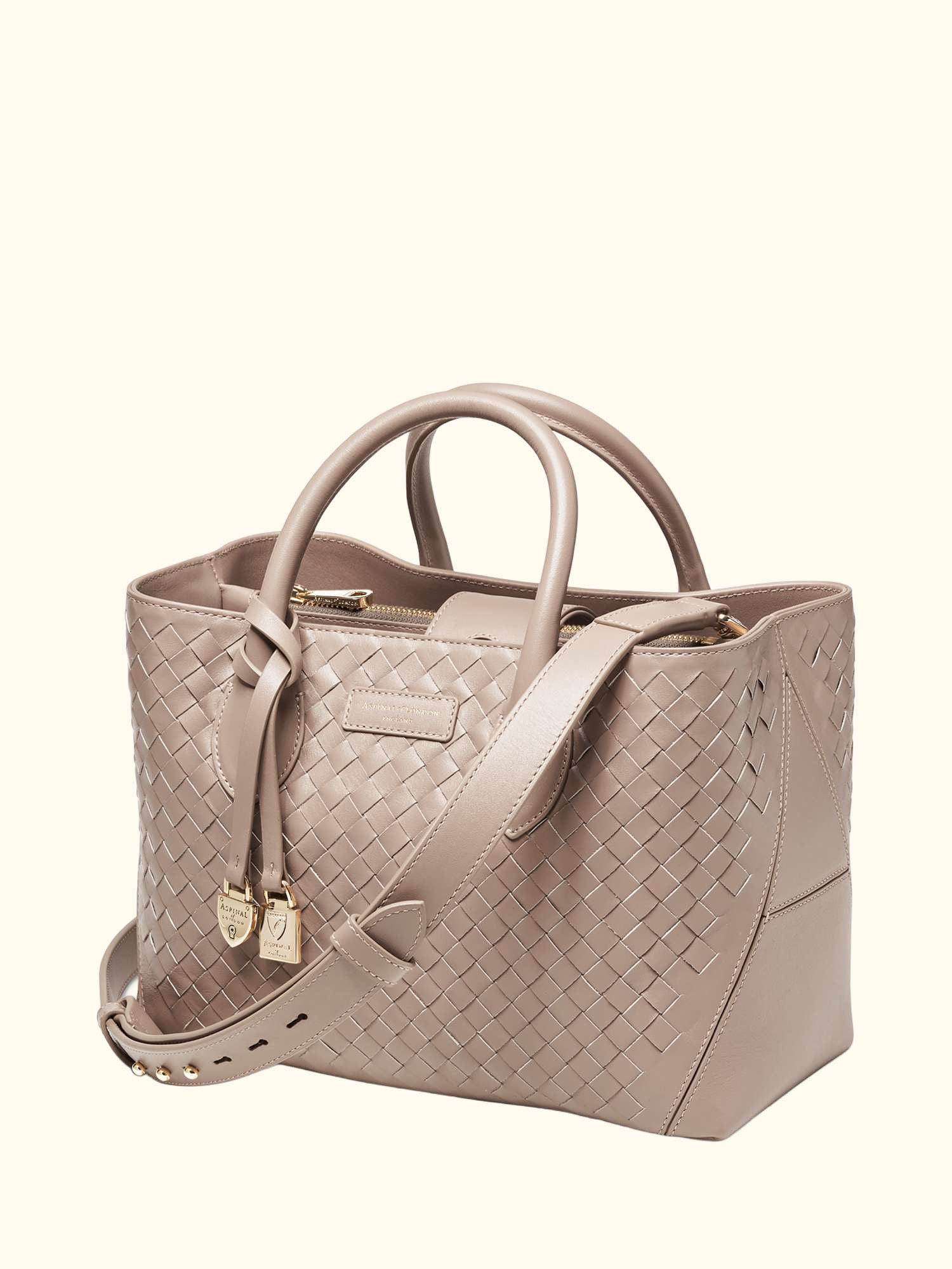 Midi London Woven Leather Tote Bag, Moleskin