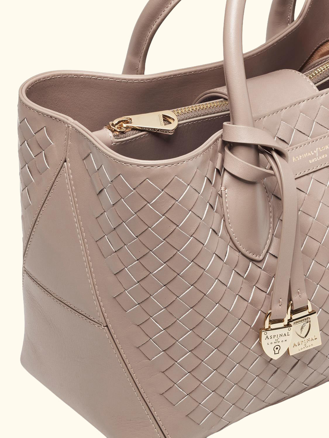 Midi London Woven Leather Tote Bag, Moleskin