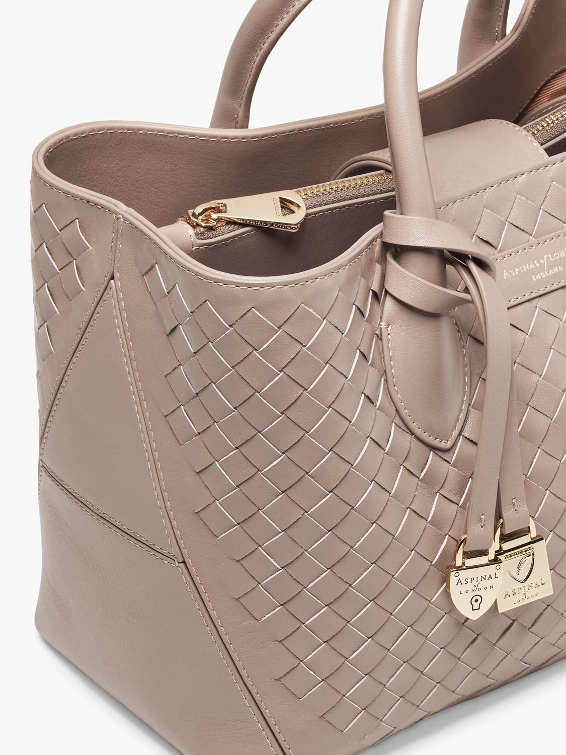 Midi London Woven Leather Tote Bag, Moleskin