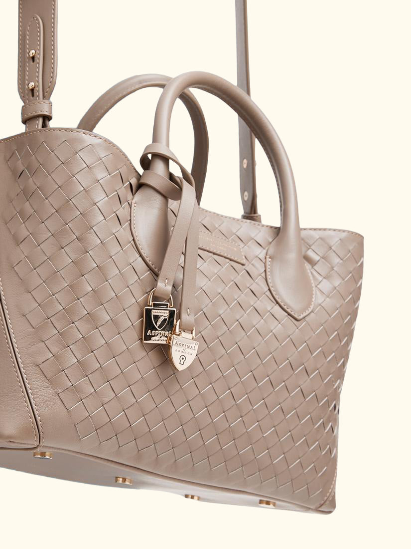 Midi London Woven Leather Tote Bag, Moleskin