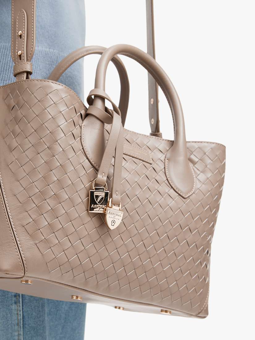 Midi London Woven Leather Tote Bag, Moleskin
