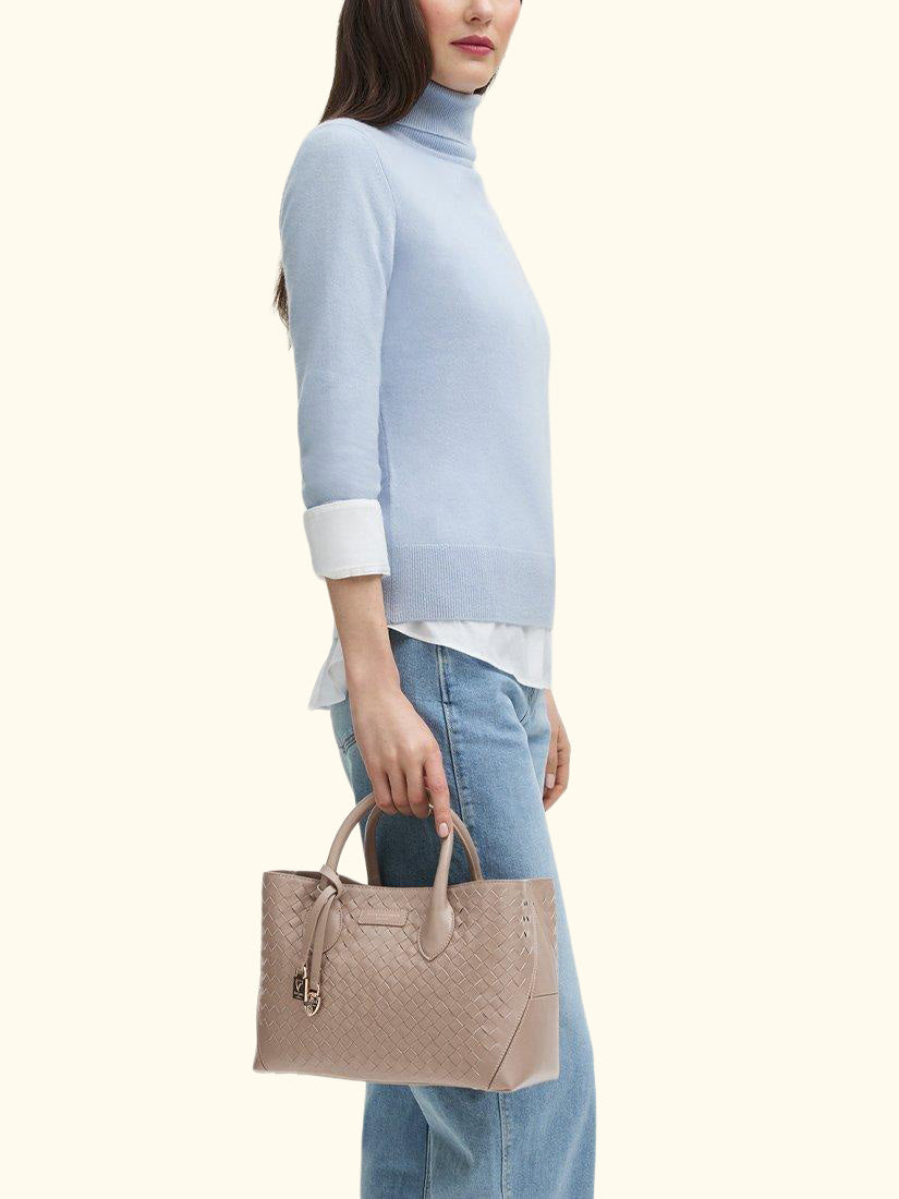 Midi London Woven Leather Tote Bag, Moleskin